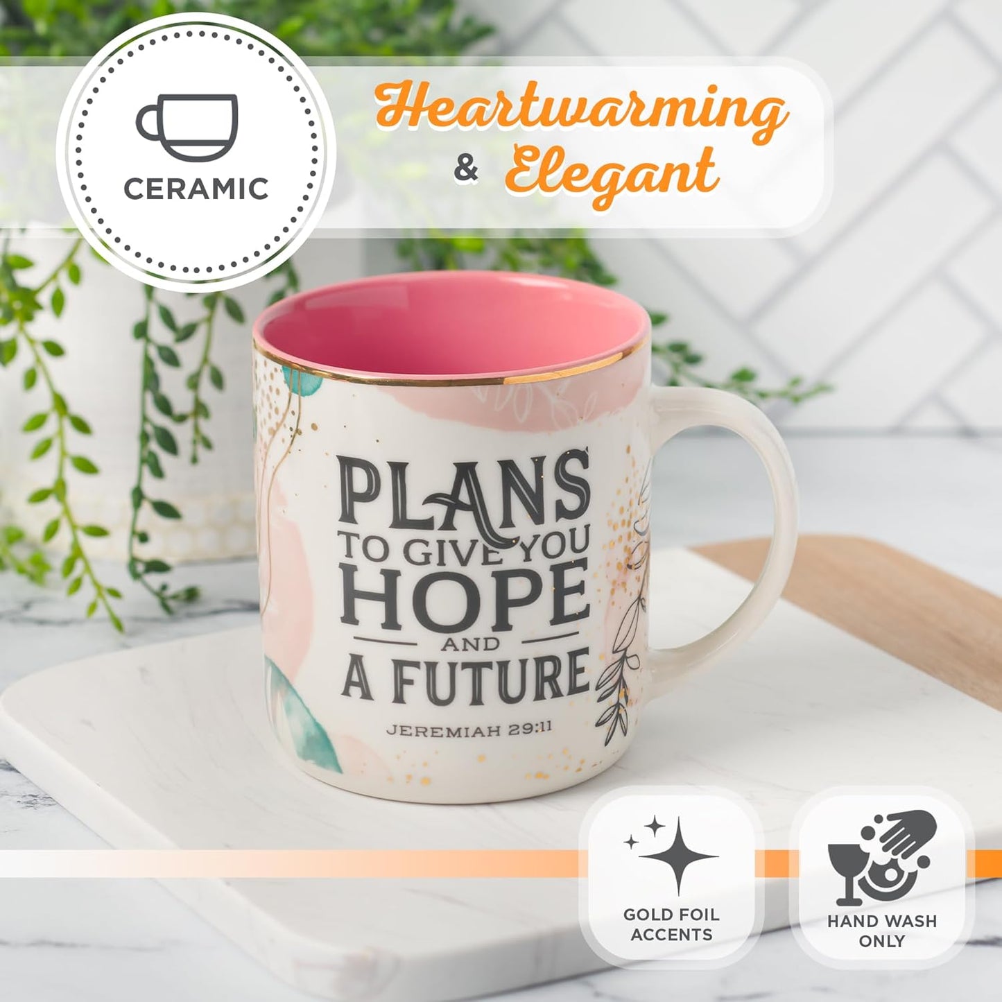 Christian Art Gifts Floral Ceramic Coffee Mug – 14 oz. Lead and Cadmium-free, Non-Toxic Inspirational Scripture Coffee and Tea Mug for Women with Bible Verse: Plans to Give You A Hope –Jeremiah 29:11