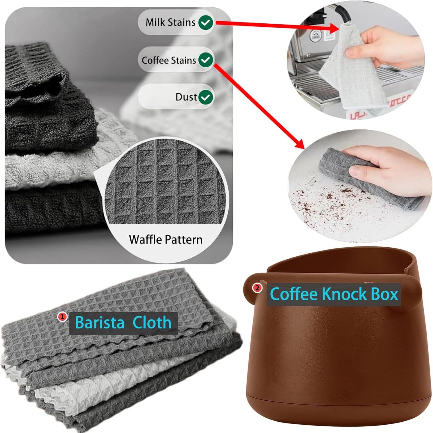 Espresso Knock Box with Barista Towels, Removable Shock-absorbent Knock Bar & Non-Slip Base - Co ffee Knock Box for Coffee Grounds, Espresso Machine Accessories, Brown