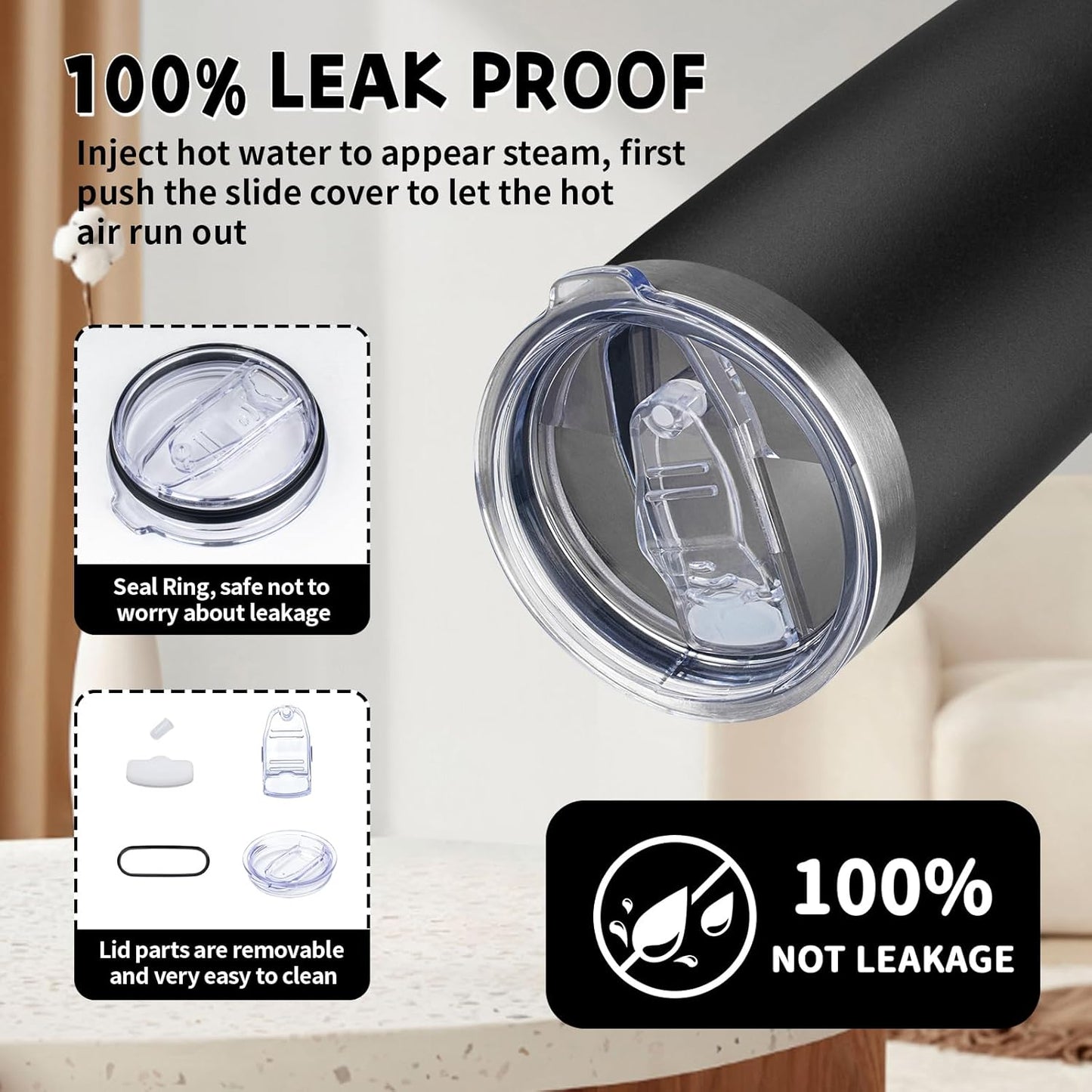 20 oz Tumbler with Lids and Straws, Stainless Steel Insulated Coffee Tumbler, Double Wall Vacuum Insulated Travel Mug Cup, Leakproof Thermal Coffee Cup for Hot and Cold Drinks (black)