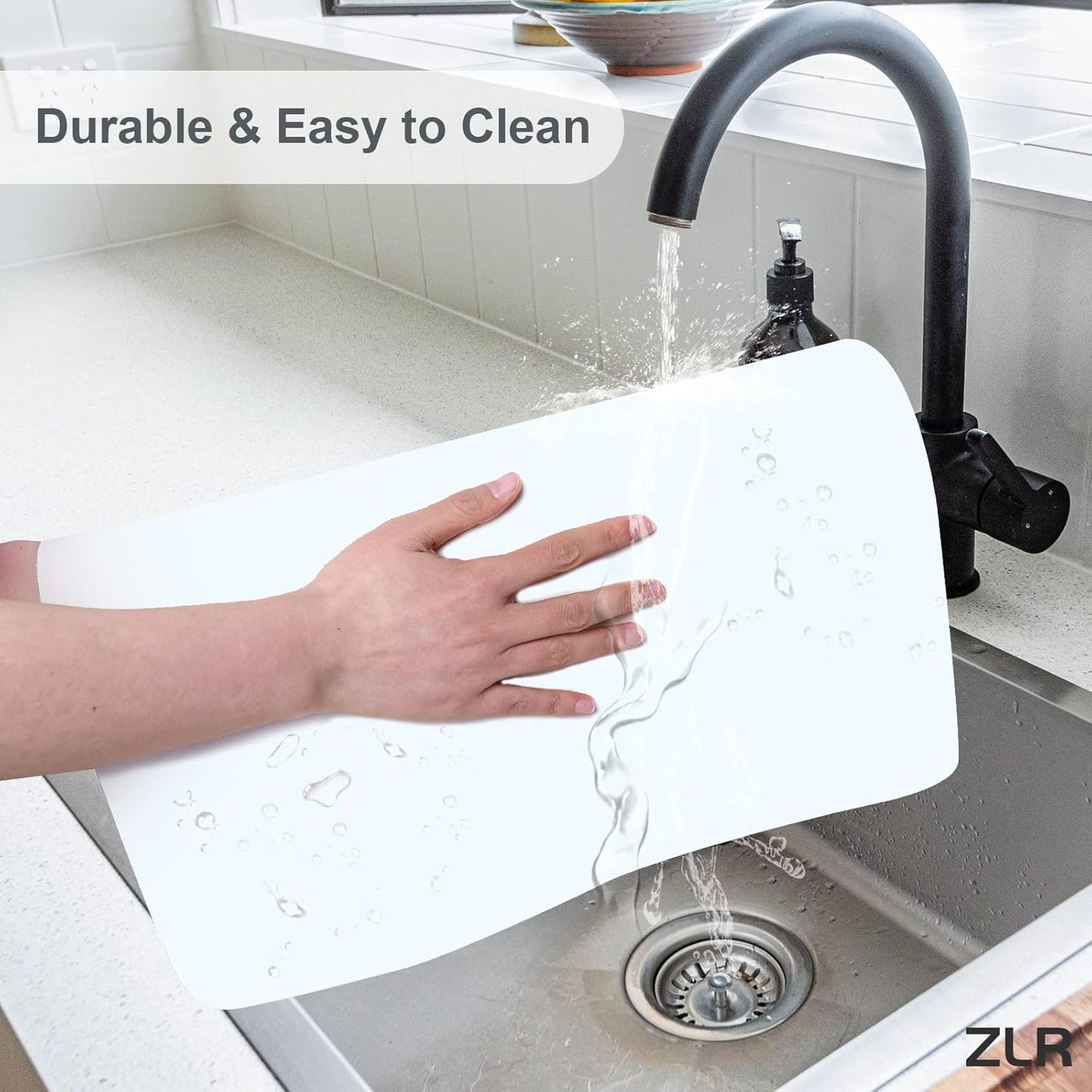 ZLR Coffee Mat - 12" x 16" Small Kitchen Hide Stain Absorbent Dish Drying Mat for Countertop - Easy to Clean Coffee Bar Mat for Espresso Machine and Spill Protection - Milk White