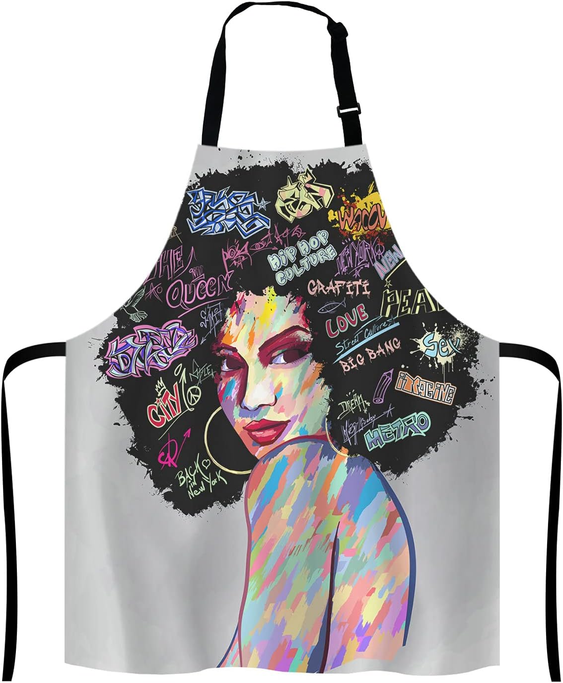 Art Contemporary Digital Painting Portrait of an Afro American Woman Face Adjustable Bib Apron Kitchen Cooking Baking Gardening Apron for Women Men