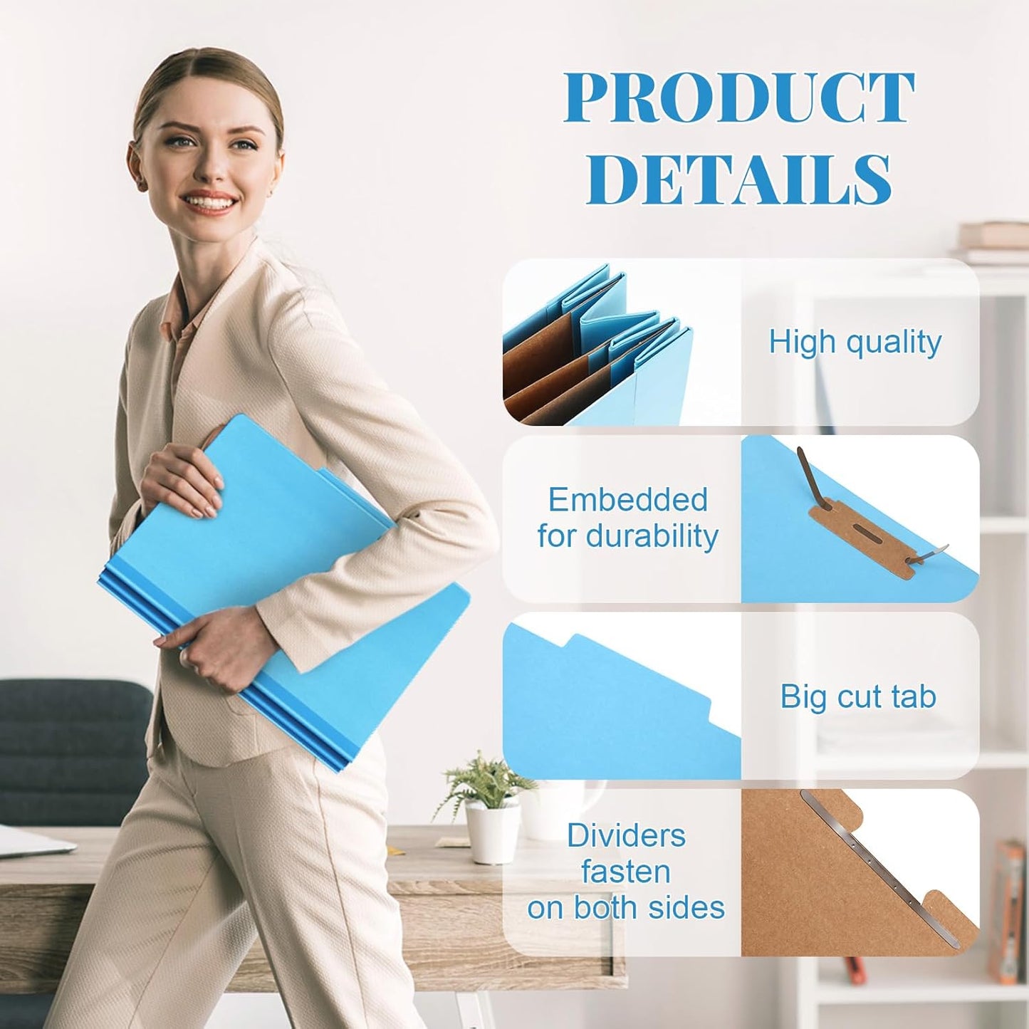 36 Pcs Classification Folders Letter Size, Back to School Supply for Teacher, Student, 3 Dividers Pressboard File Folder Bulk with 2 Fasteners, 3.5 Inch Expanding File Organizer (Blue)