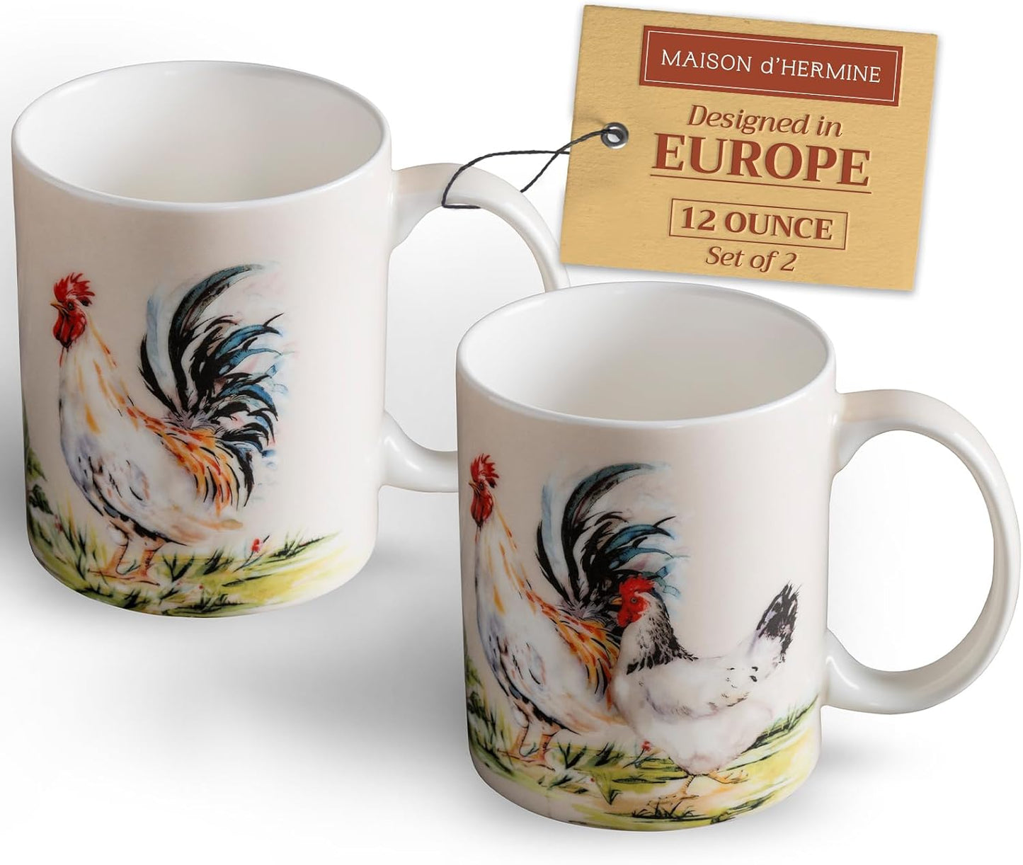 Maison d' Hermine Coffee Mug with Handles Fine Bone China Mugs Pack of Two Tea Cups for Hot Beverages Cappuccino Latte Home Restaurant Office Perfect for Gift (Campagne, 12 Ounce)