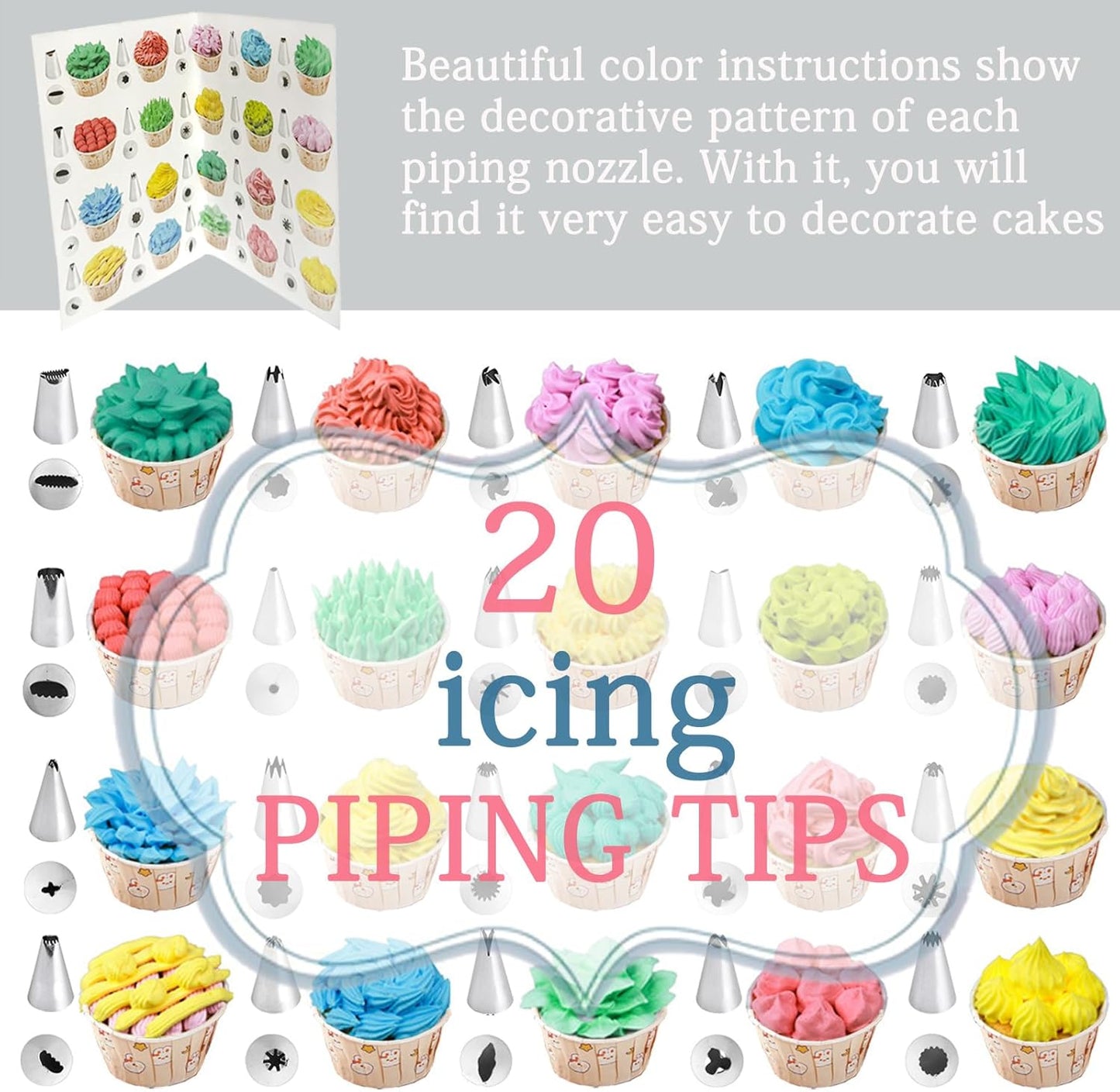 16 Inch Professional Piping Bags and Tips Set – 100Pcs Disposable Pastry Bags with Frosting Nozzles, Cake Decorating Kit for Cupcakes, Cookies, Icing, Perfect for Baking Tools and Kitchen Accessories