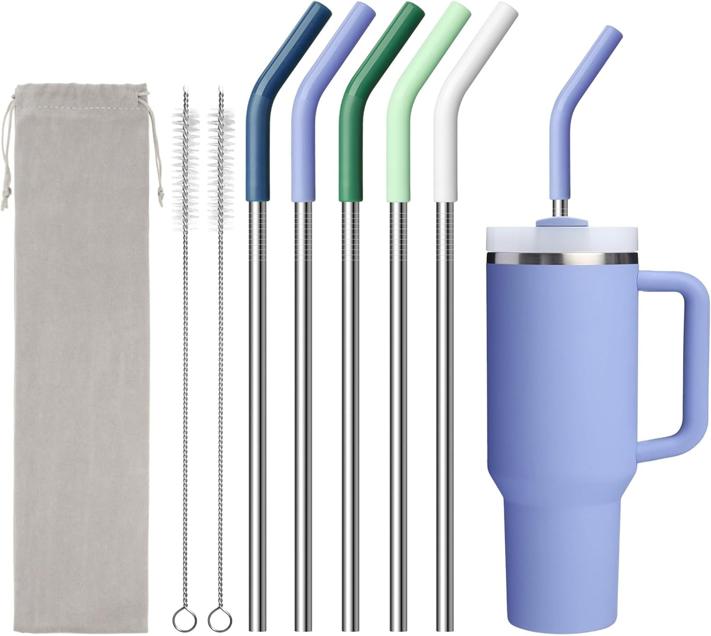 Stainless Steel Straw for 40 oz Stanley Tumbler Cup，Straight Reusable Metal Straws with Silicone Tips & Cleaning Brush for 40 oz Tumbler,1 Portable Bag