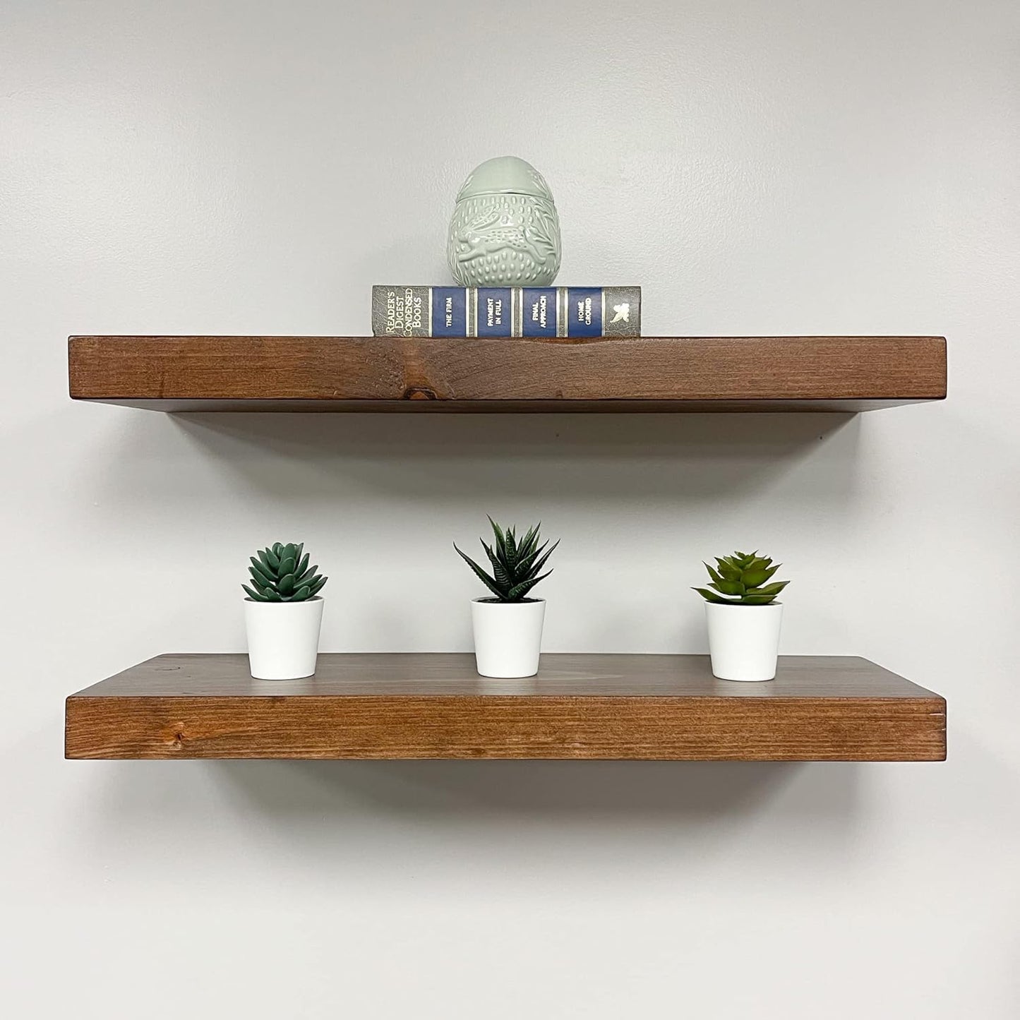 URBANDI, Rustic Floating Shelves, Set of 2, Hidden Bracket, Solid Wood, Heavy Duty, Wall Mounted Shelves, (Provincial, 48Wx8D)