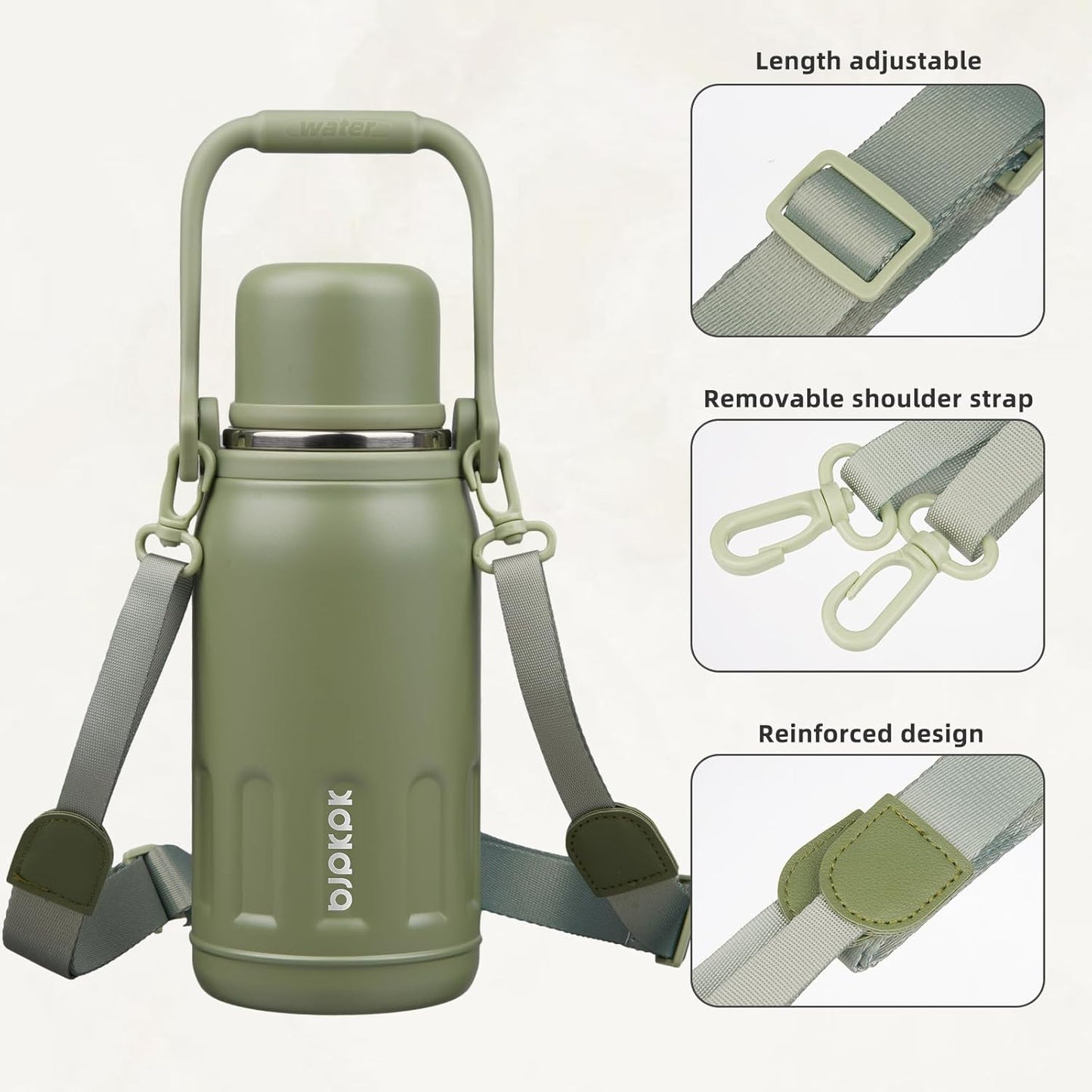 BJPKPK 27oz Insulated Thermos Water Bottle with Lid and Carry Handle BPA Free Stainless Steel Water Bottles for School,Army Green