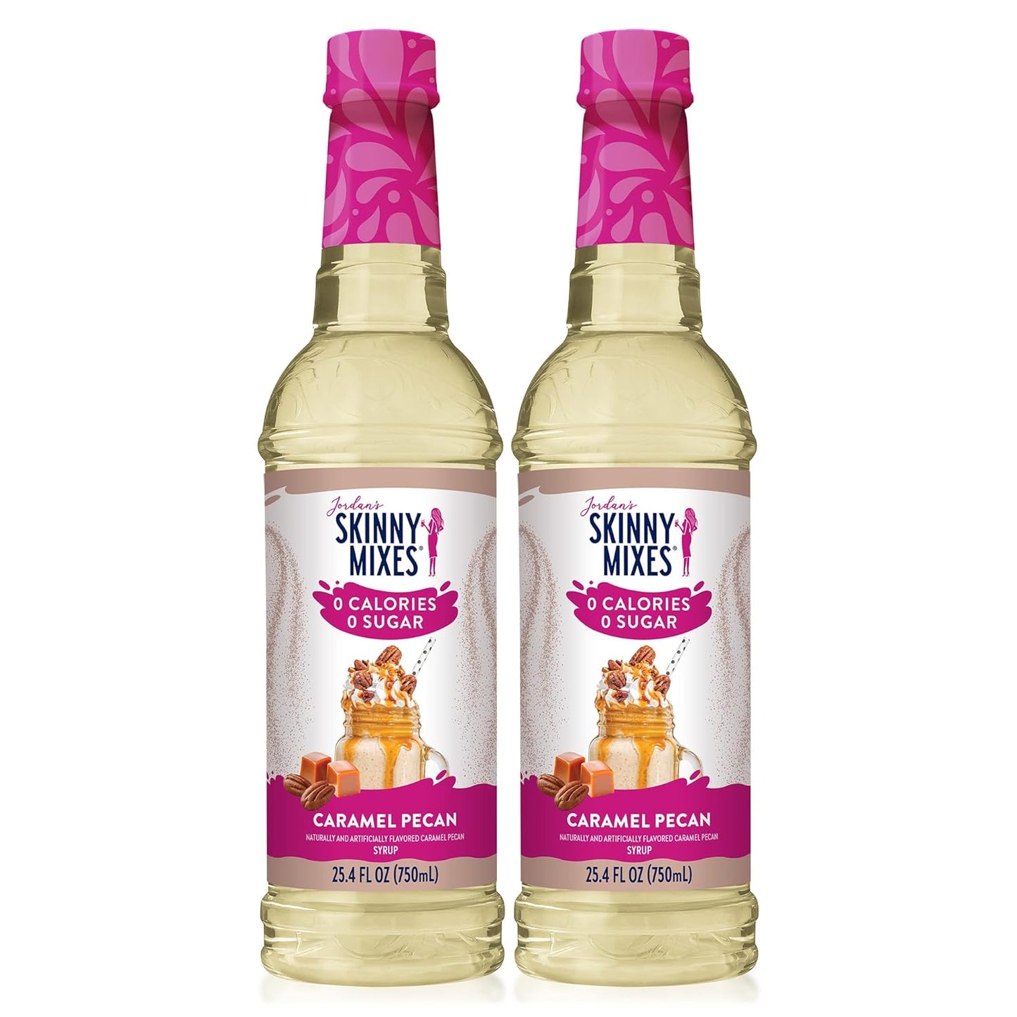 Jordan's Skinny Syrups Sugar Free Coffee Syrup, Caramel Pecan Flavor Drink Mix, Zero Calorie Flavoring for Chai Latte, Protein Shake, Food & More, Gluten Free, Keto Friendly, 25.4 Fl Oz, 2 Pack