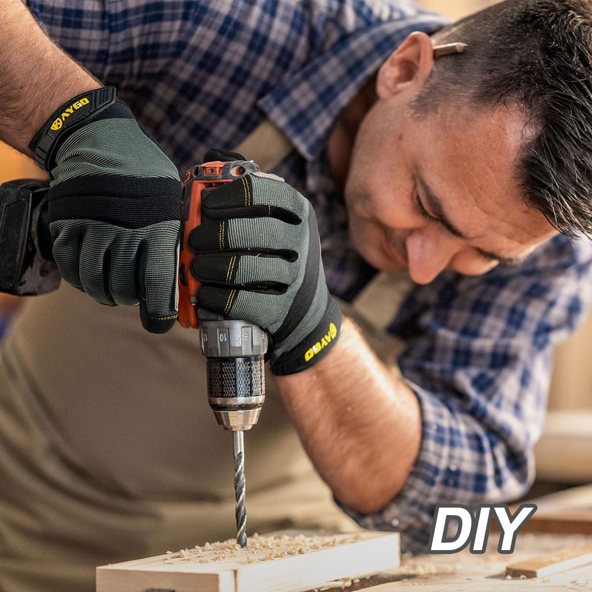 KAYGO Work Gloves For Men, KG125M Mechanic Utility Work Gloves for All Purpose, Excellent Grip, Heavy Duty, Improved Dexterity, Touch Screen,M