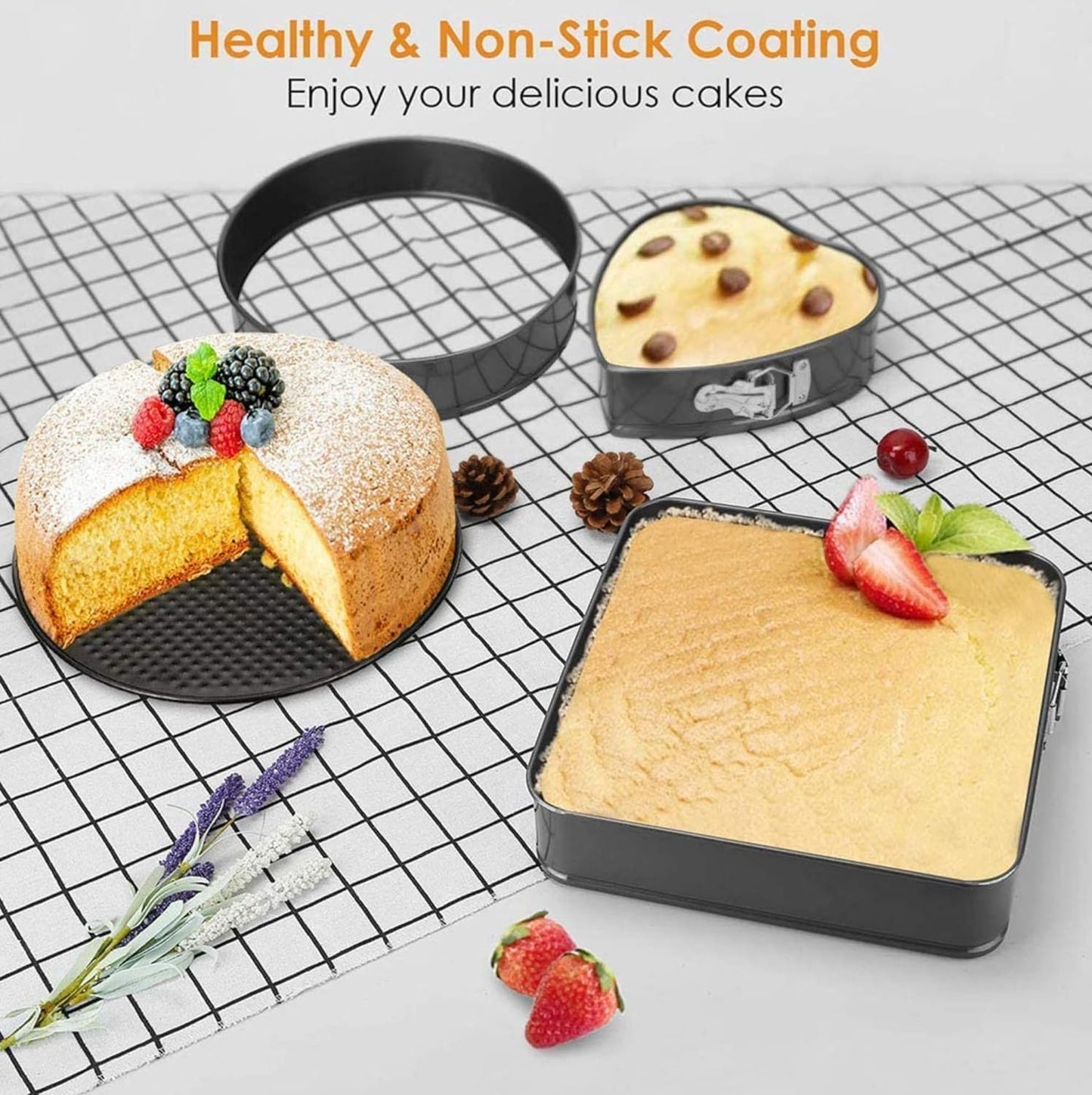 Heart Springform Cake Pan Set of 3 Non Stick Durable Cake Baking Pans with Removable Bottom Cake Molds for Baking