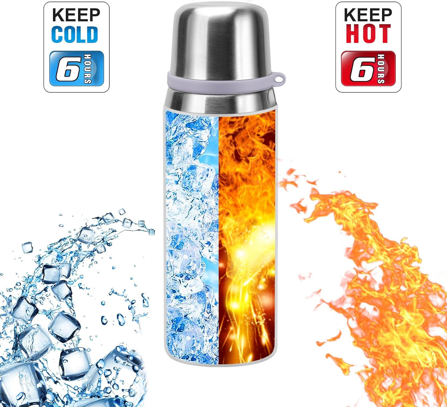 Stainless Steel thermo Bottles with cup 700ml/23.7oz Vacuum Insulated Bottle for hot and cold coffee drink water thermo flask with cup.(White,700ml)