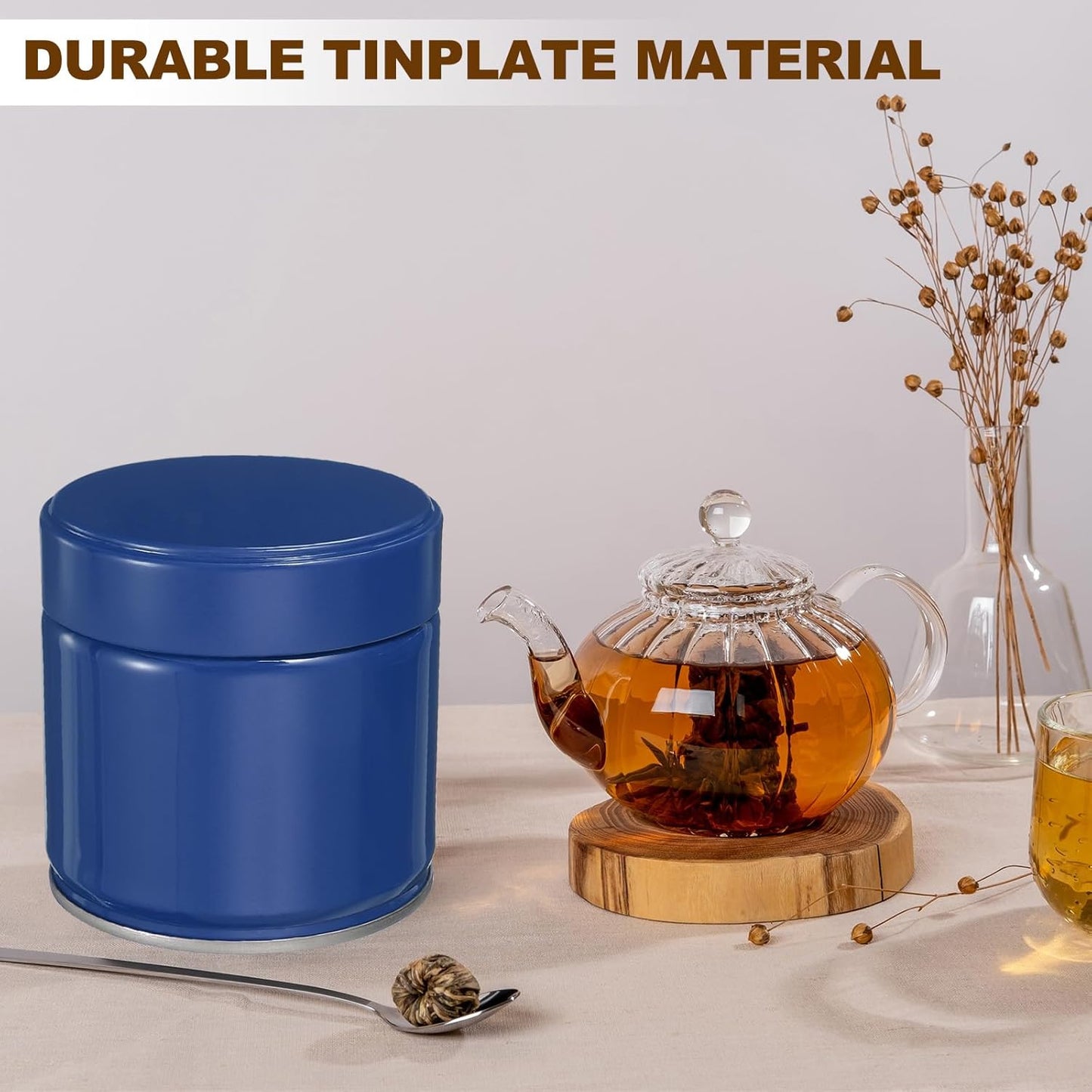 uxcell 2Pcs Round Tea Canisters, 3" x 3" Airtight Metal Tea Containers for Loose Tea, Coffee Beans, Spices - Durable, Compact, and Stylish Storage Tea Tin (Blue)