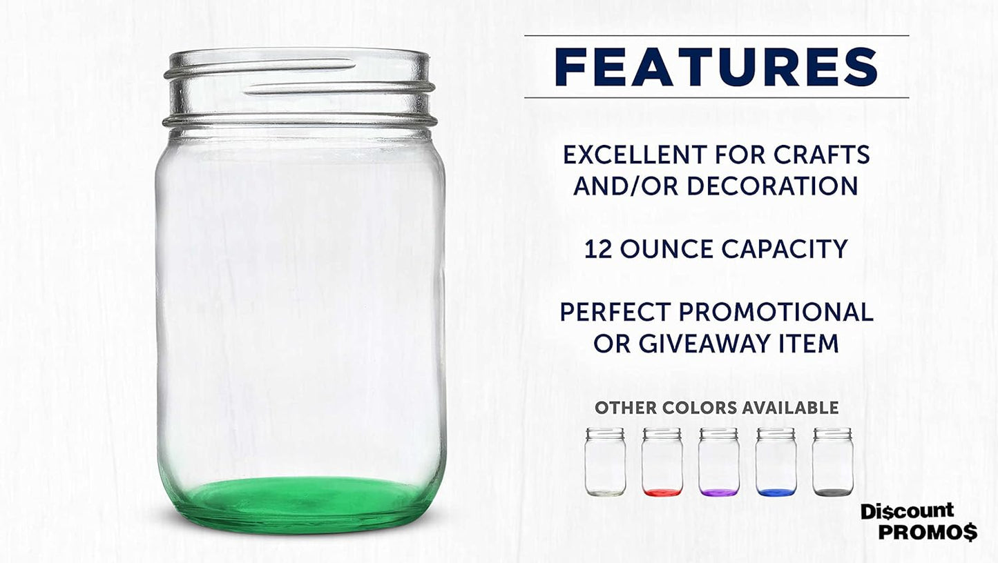 DISCOUNT PROMOS Decorating Mason Jars 12 oz. Set of 10, Bulk Pack - Glass Jars for Overnight Oats, Candies, Fruits, Pickles, Spices, Beverages - Green