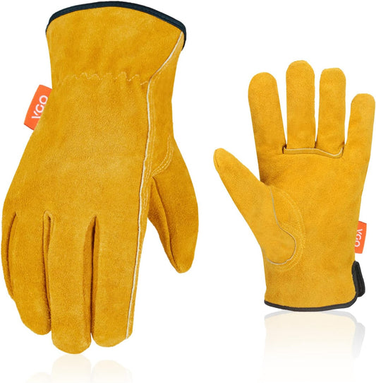 Vgo... 1-Pairs Unlined Cowhide Split Leather Work and Driver Gloves, for Heavy Duty, Truck Driving, Warehouse, Gardening, Farm (Size S, Gold, CB9501)
