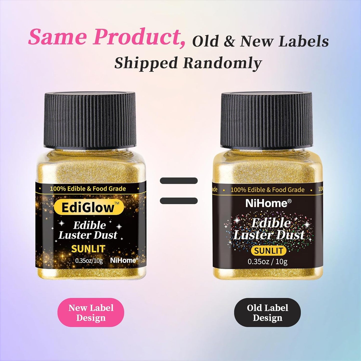 NiHome Edible Food-Grade Glitter Powder Glimmer Luster Dust Metallic Fancy Food Decorating Sprinkle Glimmery Dust for Drink Wine Beverage Cake Bakery Vegan Allergen-Free (Sunlit, 0.35oz/ 10g)