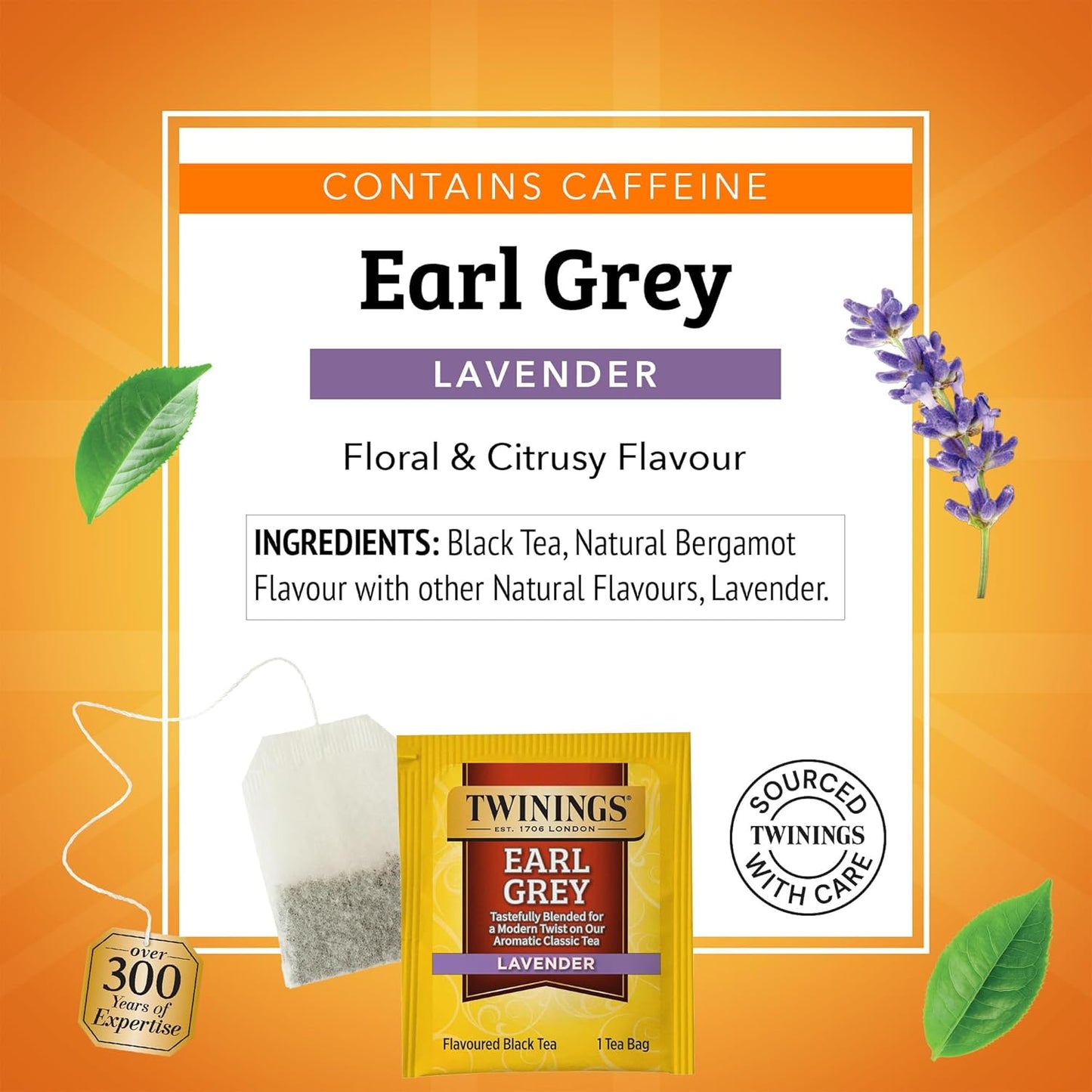 Twinings Earl Grey Lavender Black Tea Individually Wrapped Bags, 20 Count (Pack of 6), Citrus, Bergamot & Floral, Caffeinated, Enjoy Hot or Iced, 120 Teabags