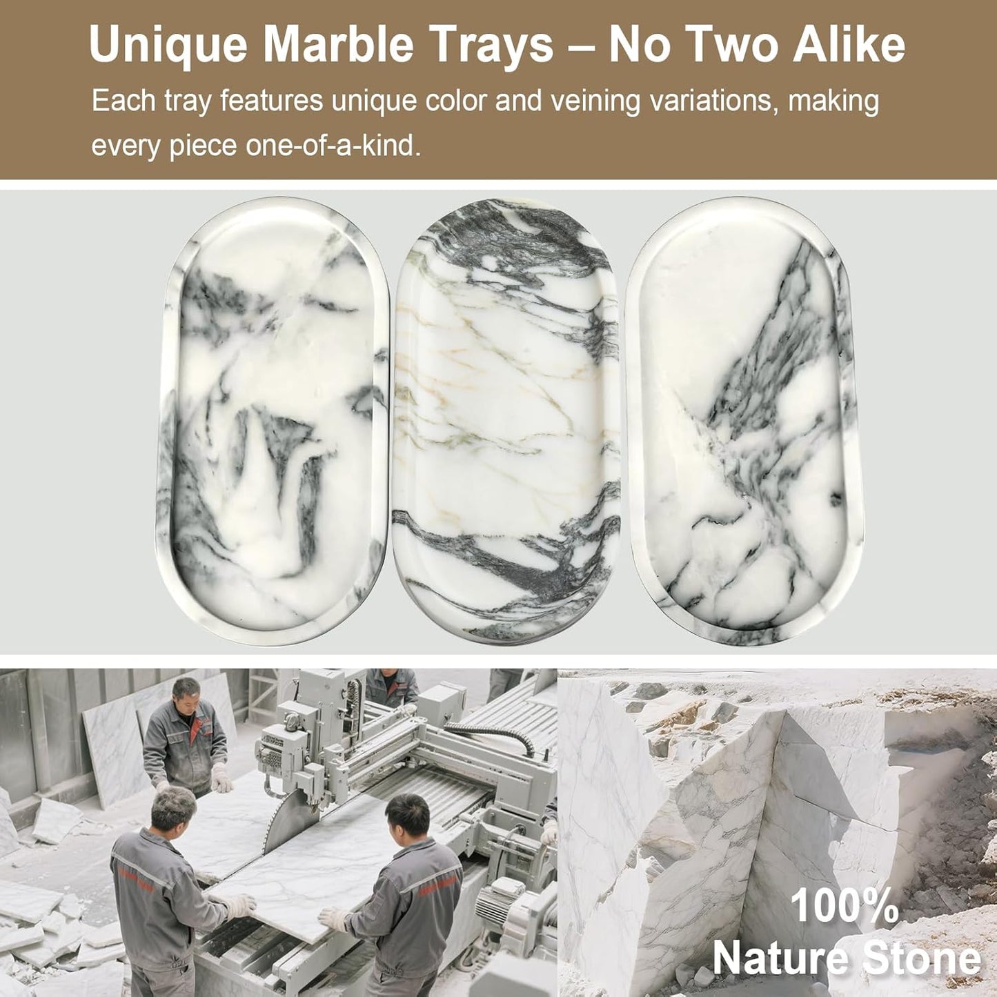 Natural Marble Vanity Tray - Moujings Genuine Marble Perfume Tray for Bathroom Decor, Stone Bathroom Vanity Organizer Tray for Kitchen Counter, Candles, Jewelry, Coffee, Makeup, Key