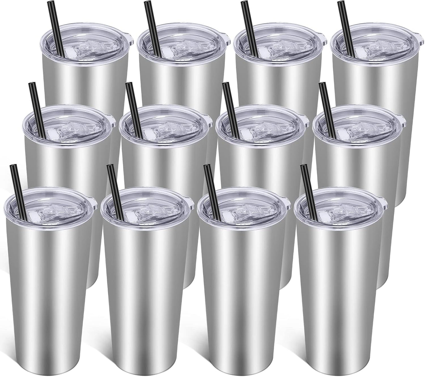 VEGOND 20oz Tumbler Bulk with Lid and Straw 12 Pack, Stainless Steel Vacuum Insulated Tumbler, Double Wall Coffee Cup Travel Mug, Stainless Steel