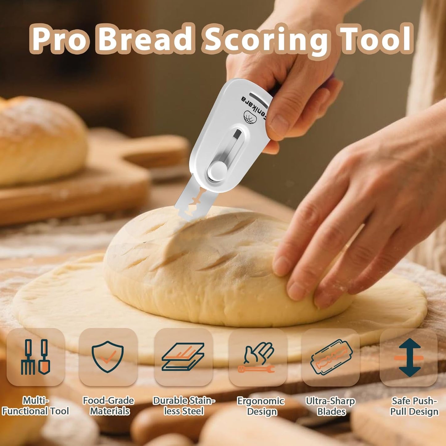 Premium Magnetic Bread Lame & Versatile Bread Scoring Tool - Professional Sourdough Scoring Tool and Lame Bread Tool with 10 Razor Blades & Scoring Patterns Booklet (light gray)