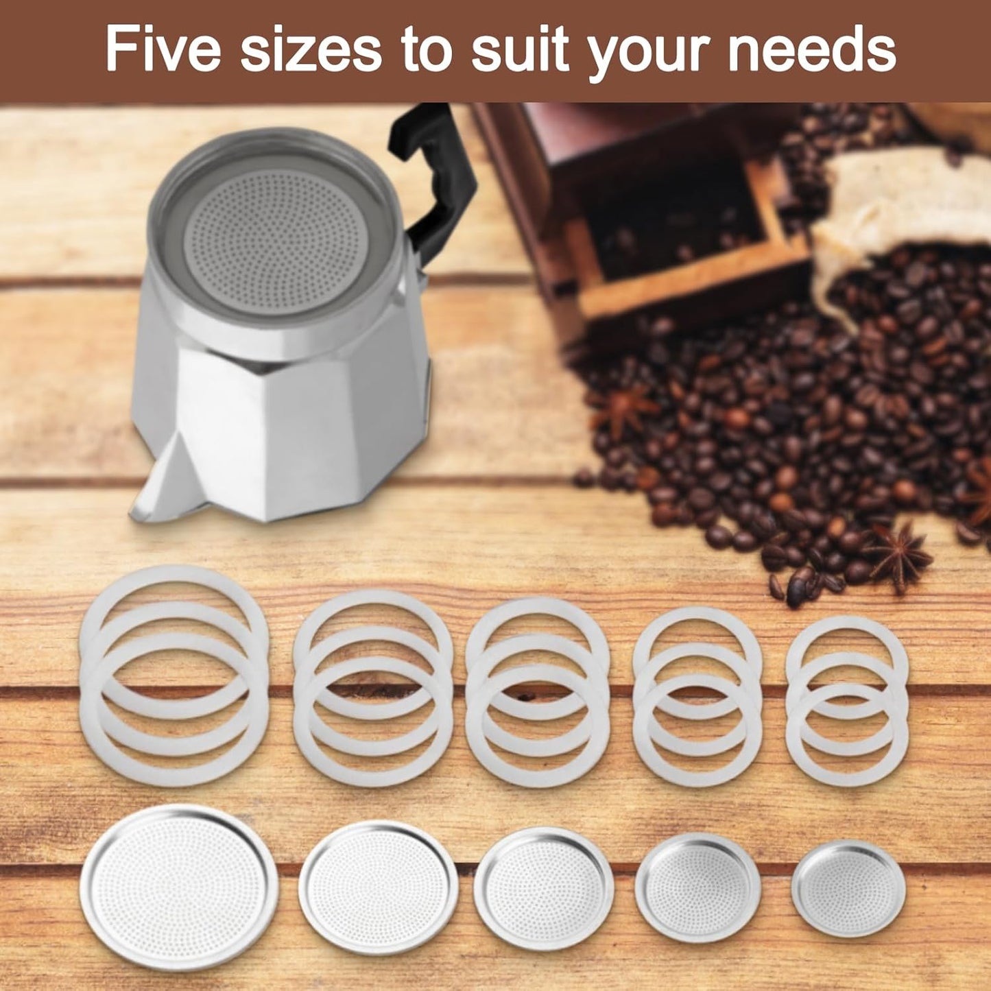 2/3/6/9/12 Cup Gasket & Filter For Stovetop Espresso Coffee Makers, Rubber Seal For Stove Top Coffee Maker Moka Pot, Silicone Gasket Seals, Espresso Machine Replacement Parts(3 cup)