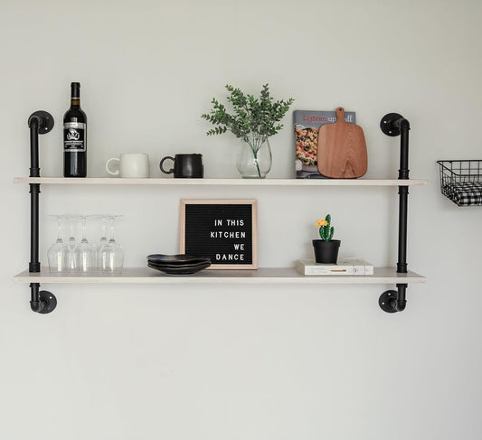 Floating Shelves for Wall Bookshelf Industrial Pipe Shelving Shelves Natural Wood Planks 48 inch Rustic Wall Shelves Hanging Bookshelves Farmhouse Kitchen Shelving