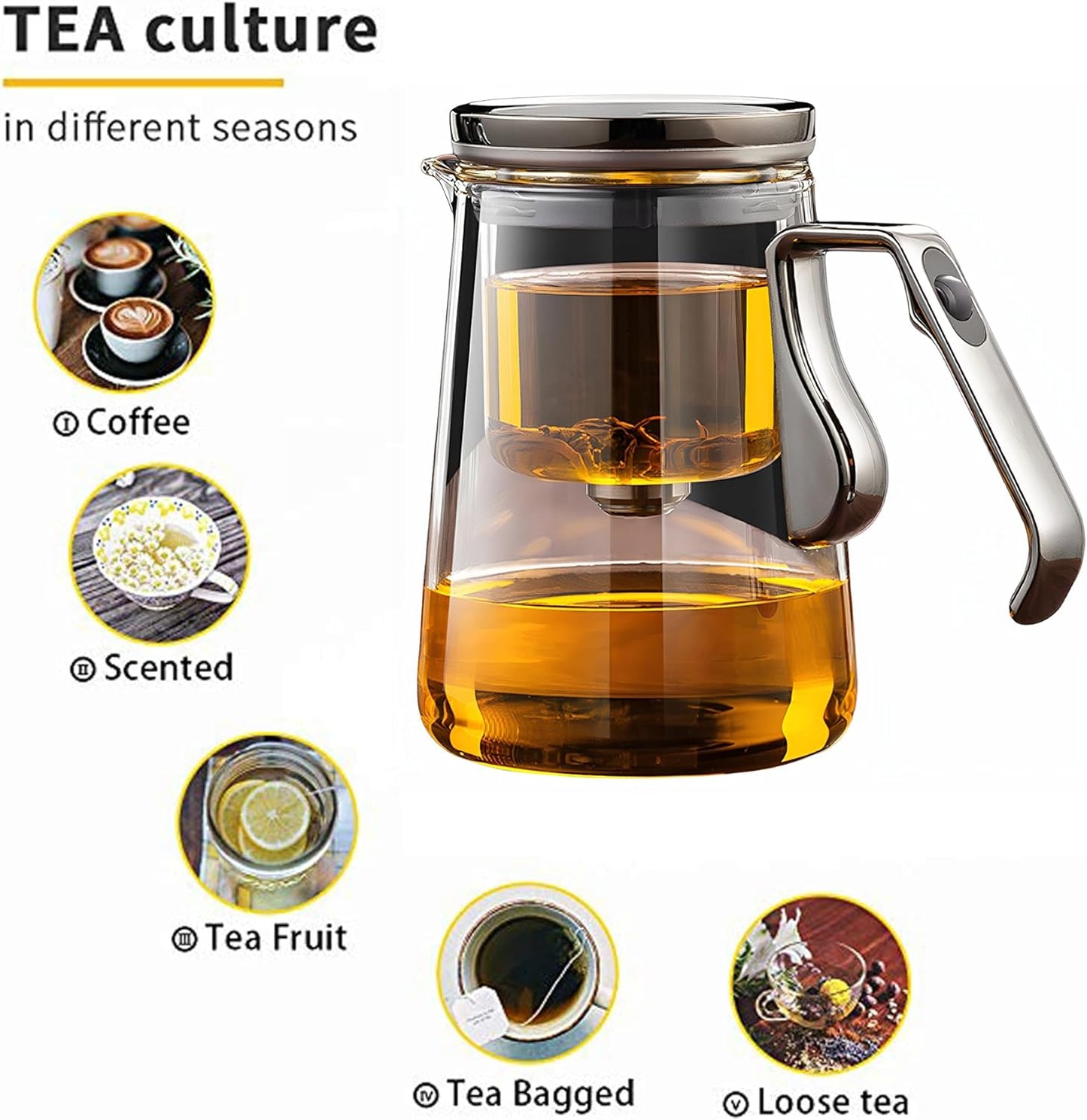 YJX Magnetic Glass Teapot, 25.4oz Small Enchanted Brewing Tea Pot, Witchcraft Magic Borosilicate Tea Set with Strainer for Loose Leaf or Herbal, Exquisite Kettle Gift for Tea Lovers(Silver)