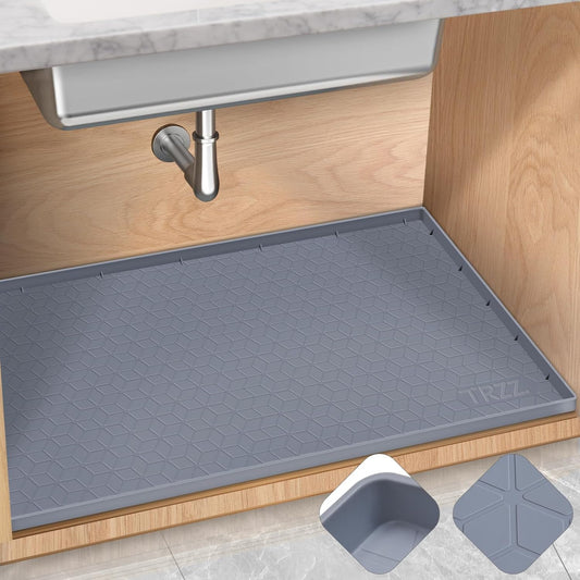 TRZZ Silicone Waterproof Under Sink Mat 31" x 22", Drip Tray and Cabinet Liner for Kitchen and Bathroom, Prevents Water Damage and Organizes Cabinets (Grey)