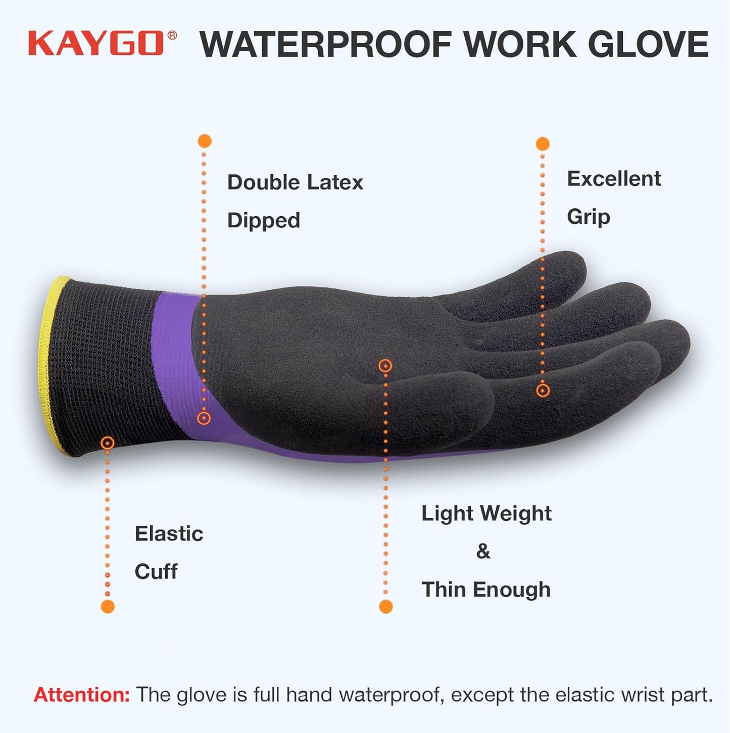 KAYGO Waterproof Work Gloves for Men and Women, Rubber Coated Non-slip Working Gloves for Garden, Outdoor Construction,KG150,Purple,XL