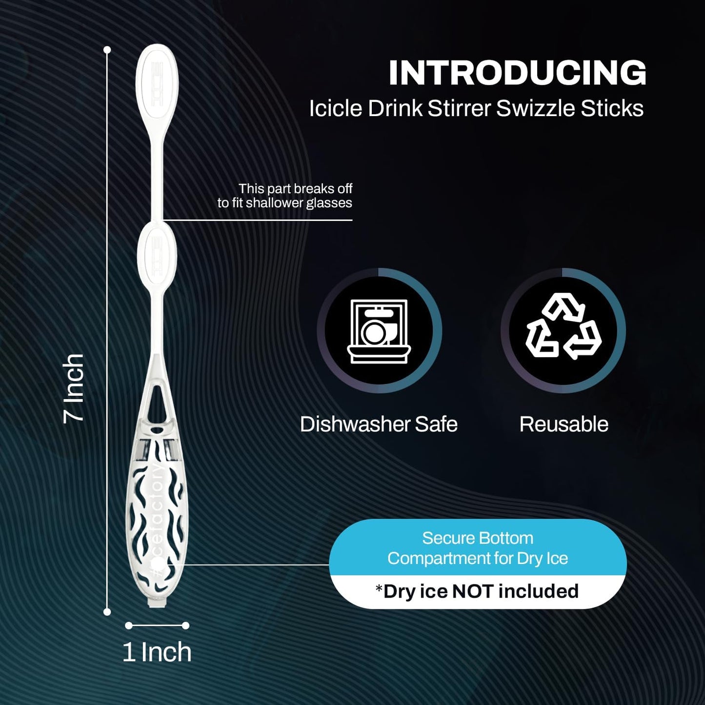 Icicle Cocktail Stirrer, Dry Ice Swizzle Sticks for Smokey Cocktails, Drinks, and Coffee, Glows In The Dark, (Use with Dry Ice), 50 Pack