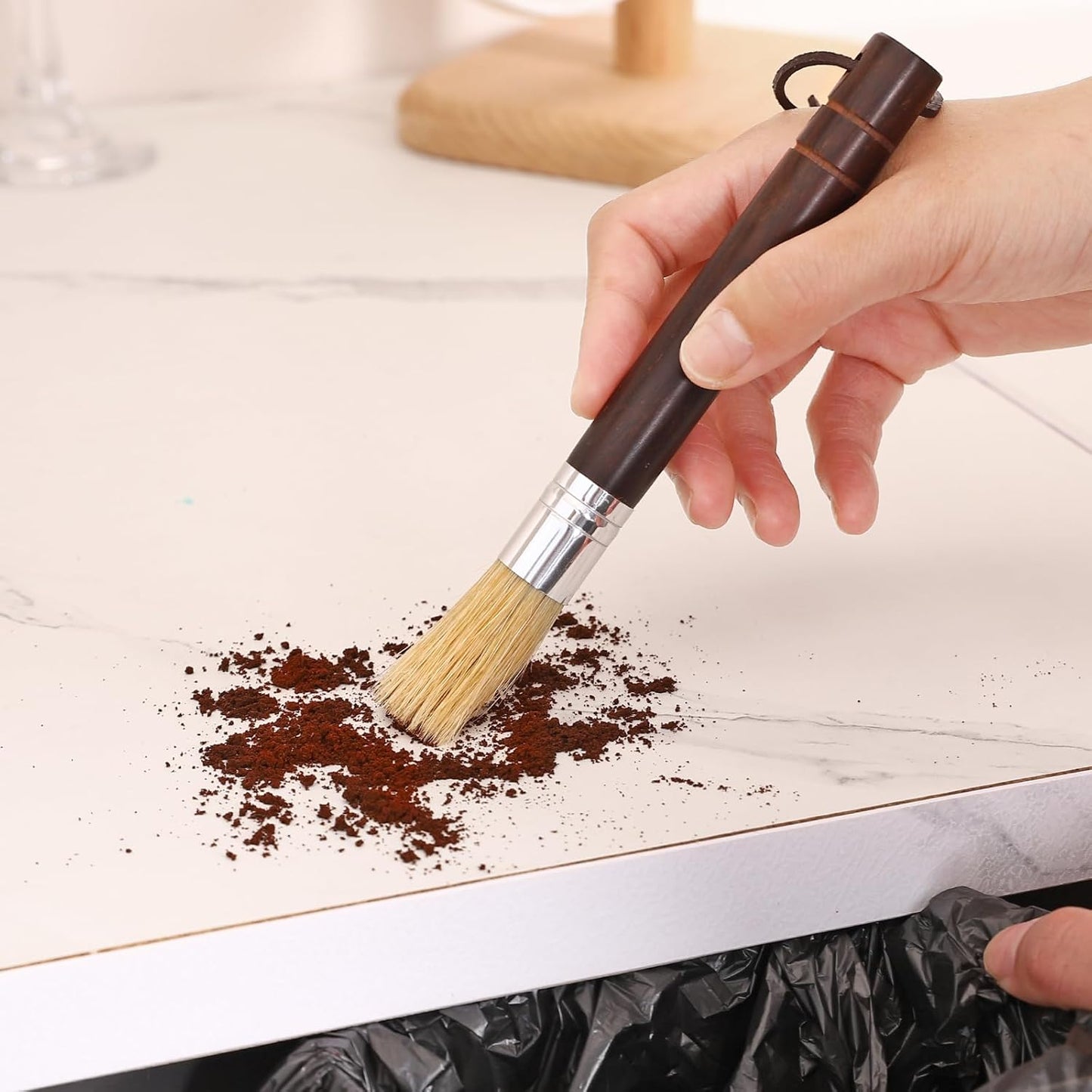 Coffee Grinder Cleaning Brush, Espresso Machine Brush Cleaner Tool with Wooden Handle and Natural Bristles for Barista Home Kitchen