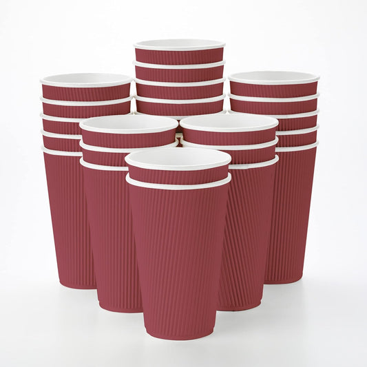 Restaurantware 12 Ounce Double Wall Disposable Coffee Cups, 500 Insulated Crimson Paper Tumblers with Rolled Rim Design, Lids Sold Separately for Hot Drinks like Tea, Hot Chocolate and More