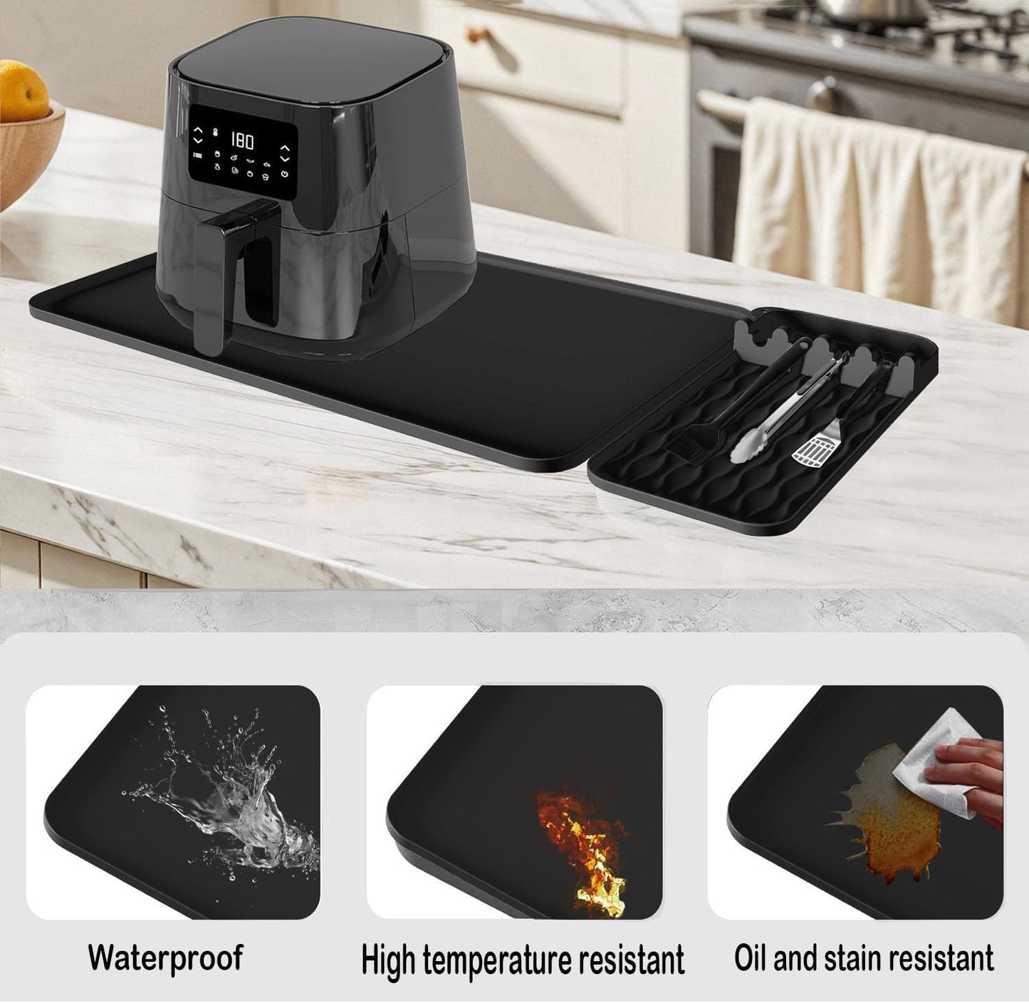 Heat Resistant Mats for Countertop,25.59''x15.75''-Hot Pad for Kitchen Countertop Protector,Silicone Air Fryer Mat with Griddle Tools Mat for Compatible with Ninja,Microwave Oven,Coffee Maker