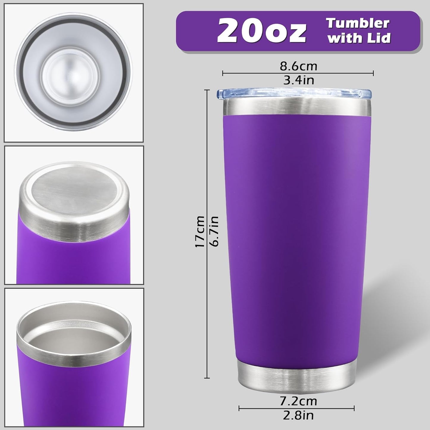 20oz Tumbler Bulk Stainless Steel Tumblers with Lid Vacuum Insulated Double Wall Travel Coffee Mug Powder Coated Tumbler Cup for Hot and Cold Drinks(Purple, 12 pack)