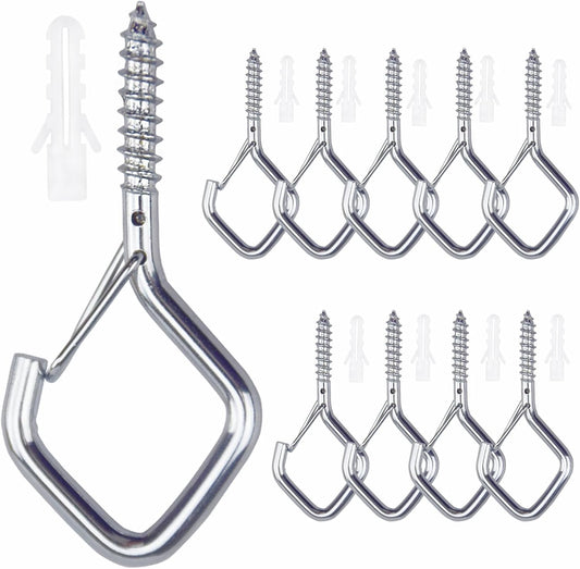 10 PCS Eye Screw Hooks for Hanging Heavy Duty with Safety Buckle.Metal Ceiling Hooks for Hanging Plants,Cup,Wind Chime,Bird Feeders,christmas String Lights at Indoor&Outdoor,2.36 Inch(No Drill Bit)