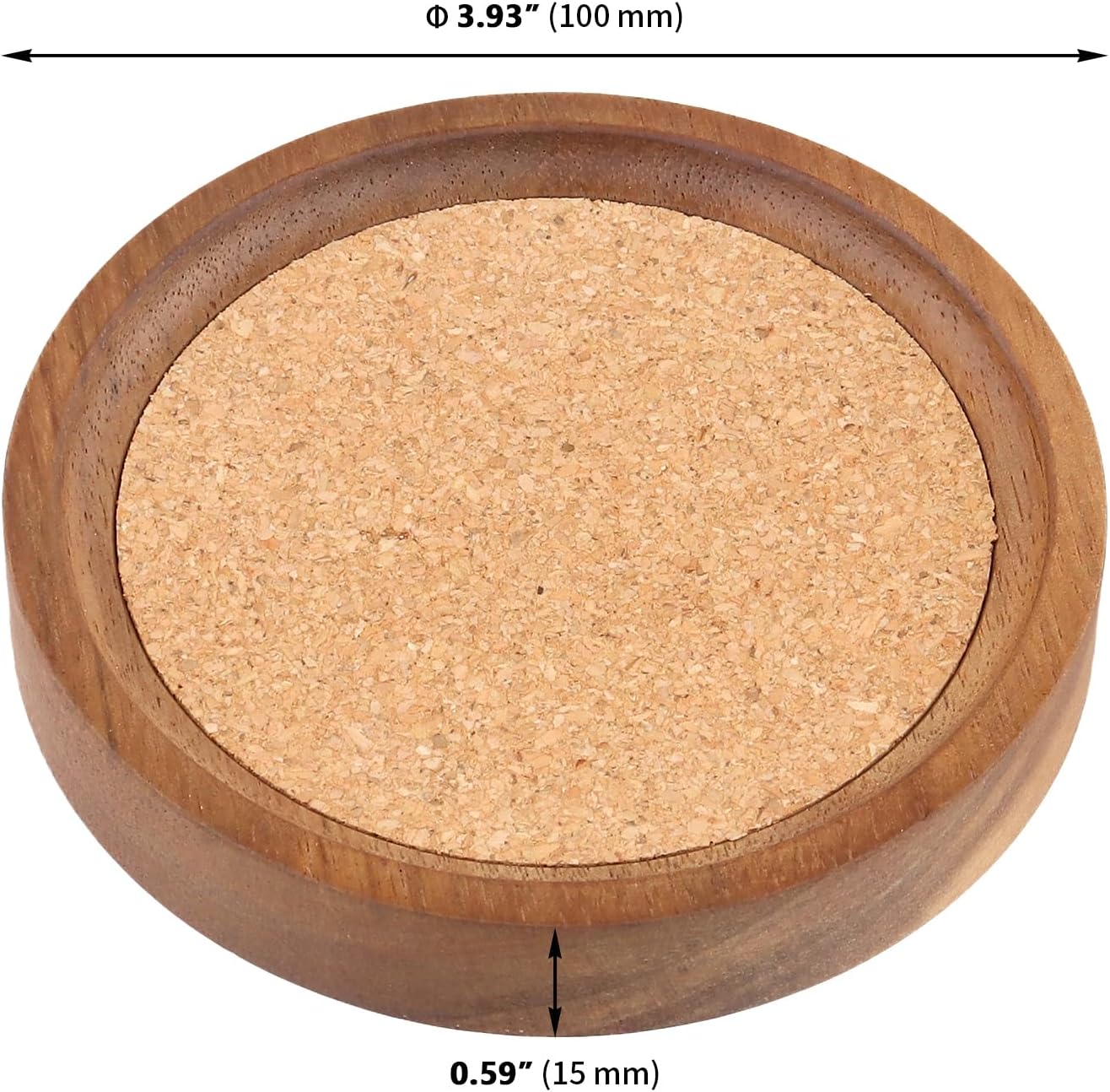 Set of 12 Acacia Wood Cork Coasters with Holder - 4.13 Inch Absorbent Insulated Drink Pads, Stackable for Coffee Table & Office Desk