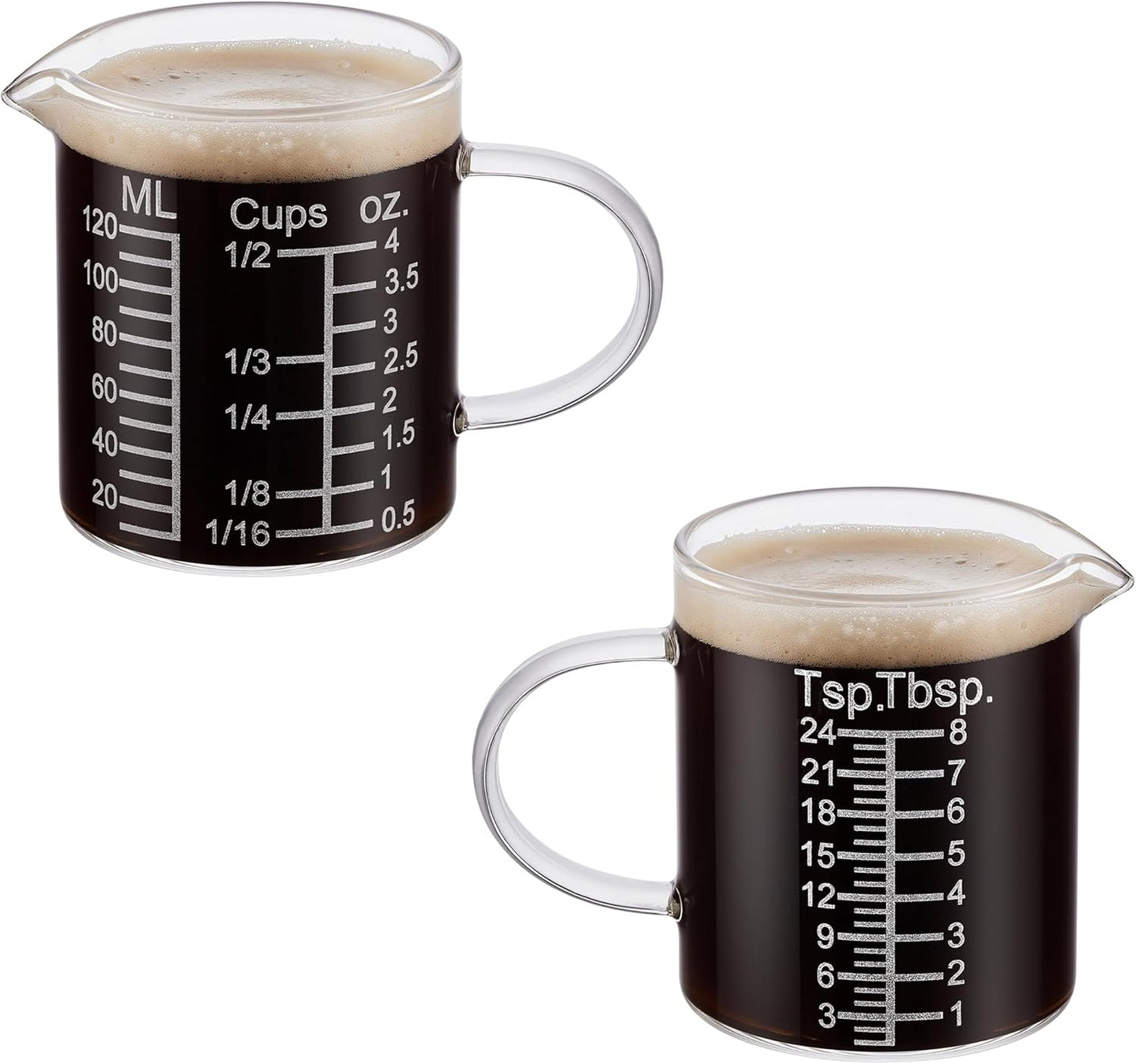 Ackers Etching Scale Measuring Glass -[Insulated handle | V-Shaped Spout]-Made of High Borosilicate Glass Measuring for Kitchen or Restaurant, Easy to Read, 120 ML (4 Oz)