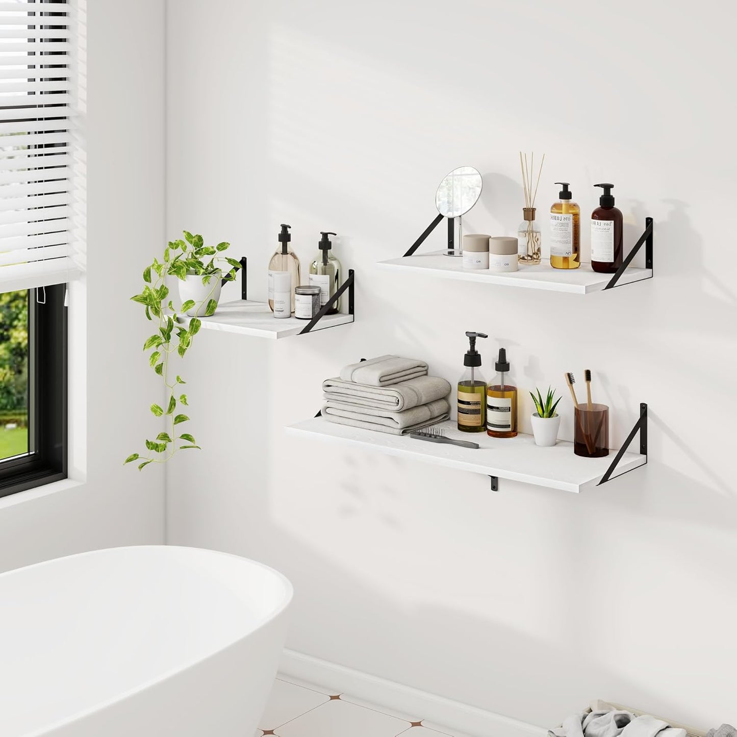 Dreamland Deep Floating Shelves for Wall, White Wood Wall Mounted Shelves, Large Floating Shelf 12 * 36 inch Set of 2 for Bookshelf Living Room Bedroom Home Office Bathroom