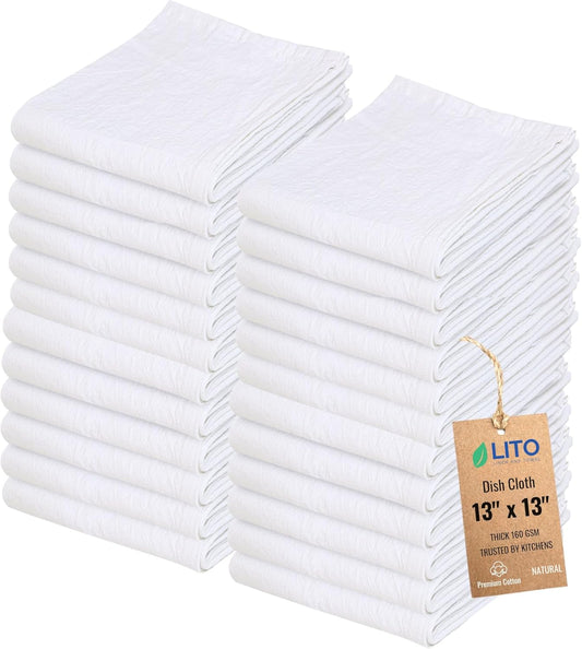 Dish Cloths Cotton - Kitchen Wash Cloth, Shop Towels Absorbent and Lint Free Flour Sack, Dishcloths for Kitchen Washing Dishes, Thick Absorbent Quick Dry Dish Rags, 24 Pack 13"x13" Natural