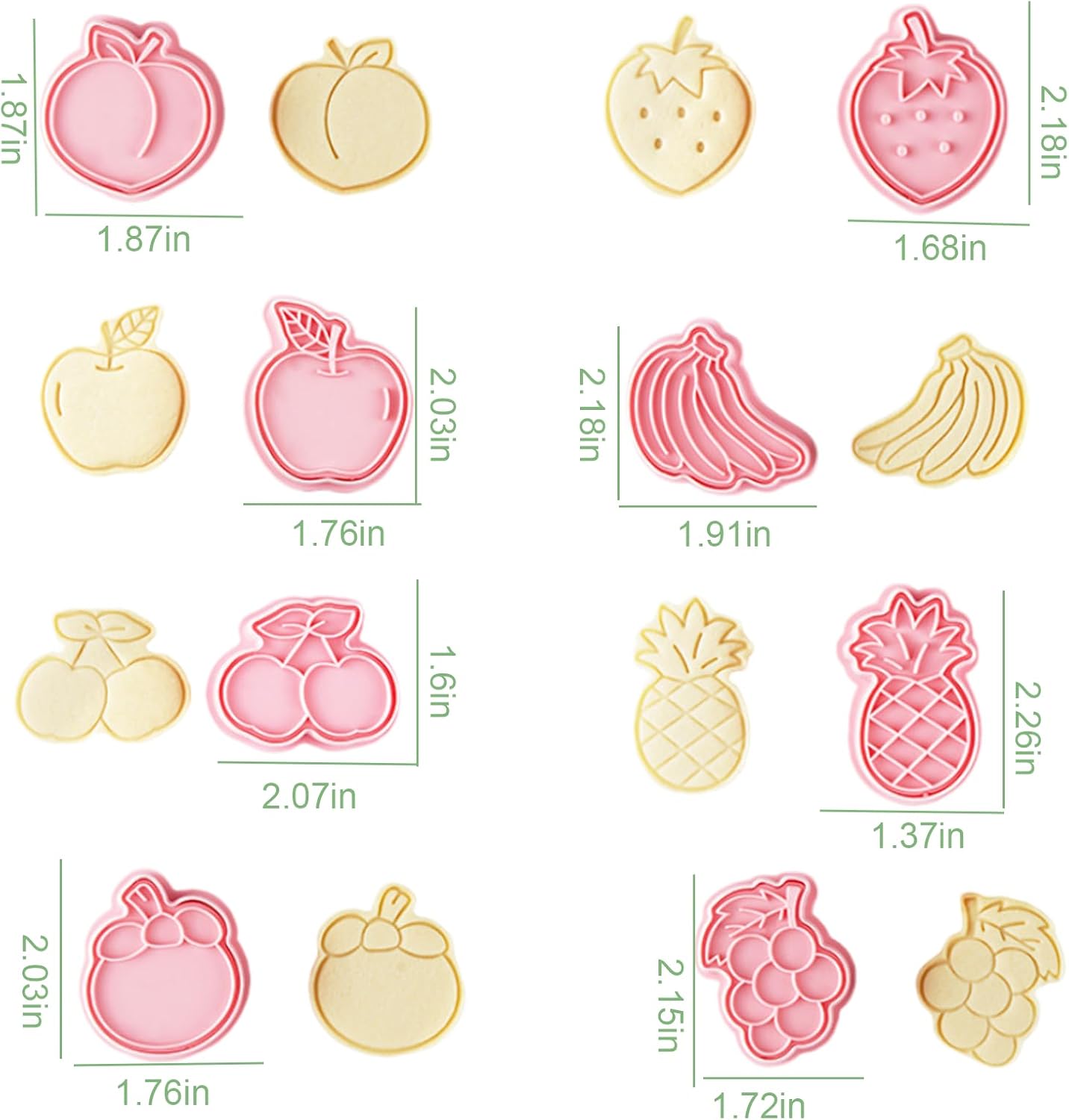 8Pcs Fruit Cookie Cutters Set 3D Plastic Biscuits Mold for Baking, DIY Cake Decor Grape, Banana, Strawberry, Apple Shape Cookie Molds for Party (I8)