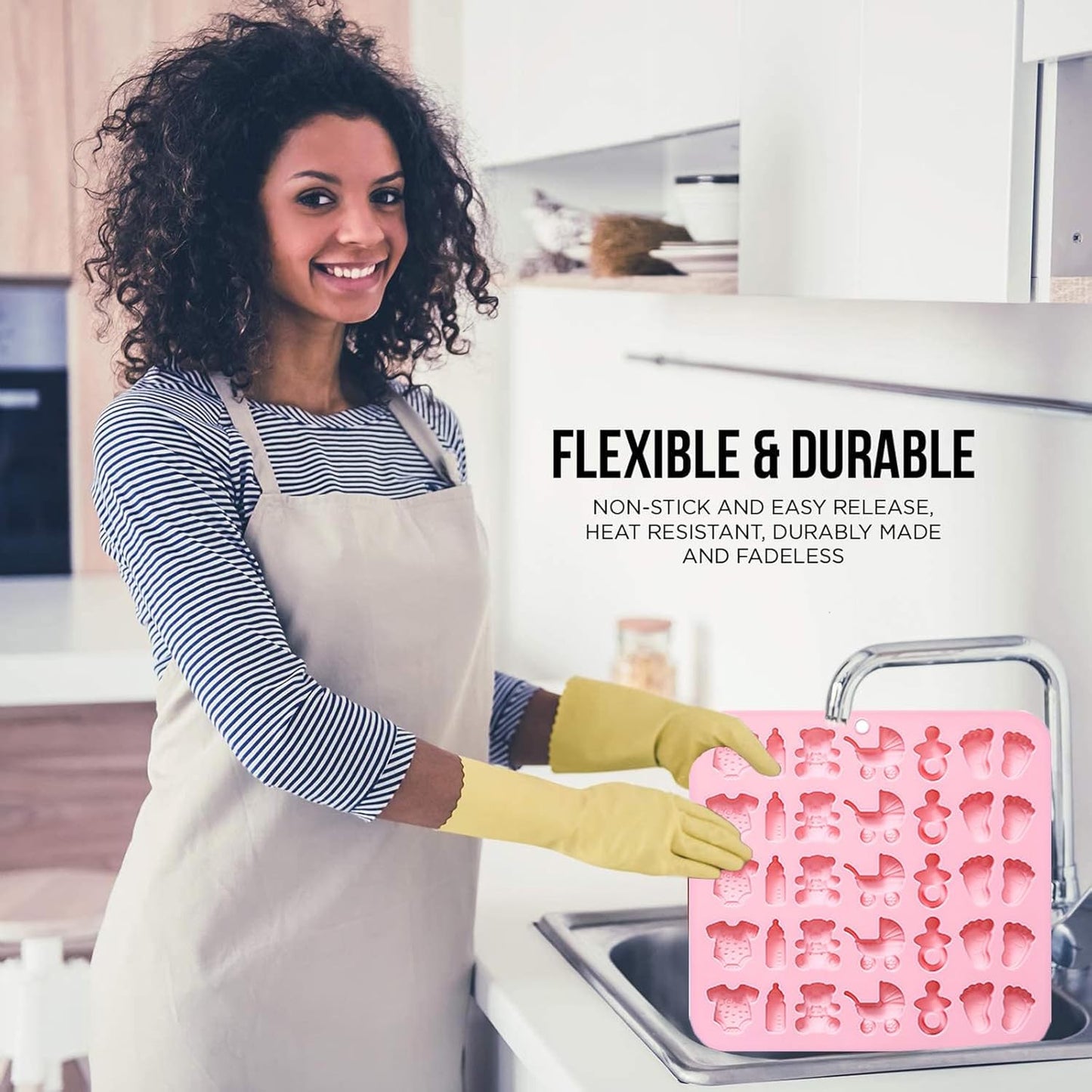 Baby Chocolate Mold Set Silicone Baking Molds with Footprint, Stroller, Reusable for Newborn Cakes, Diaper Party Treats Baby Favors - 2 Pack