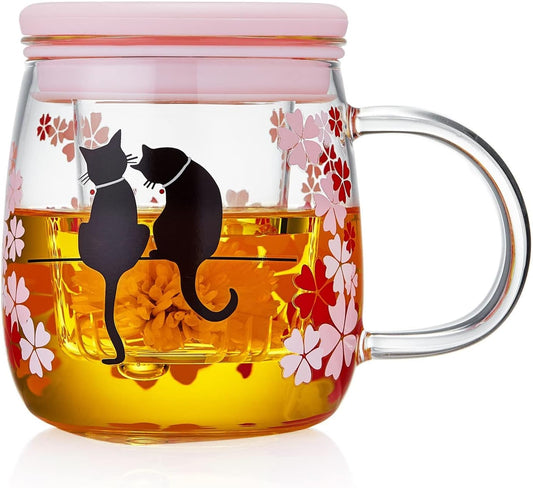 Glass Tea Cup with Infuser and Lid, 16.2oz/480ml Large Borosilicate Teacup,Tea Glass, Clear Mug for Loose Leaf Tea, Blooming Tea, Microwave & Dishwasher Safe - Tea Maker Gift for Birthday