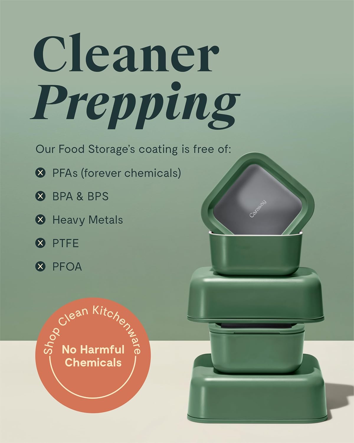 Caraway 3pc Glass Food Storage Set – 10 Cup, 6.6 Cup, & 4.4 Cup Food Containers - Ceramic Coated - Non Toxic Non Stick Lunch Box with Glass Lids - Dishwasher, Oven, & Microwave Safe - Mist