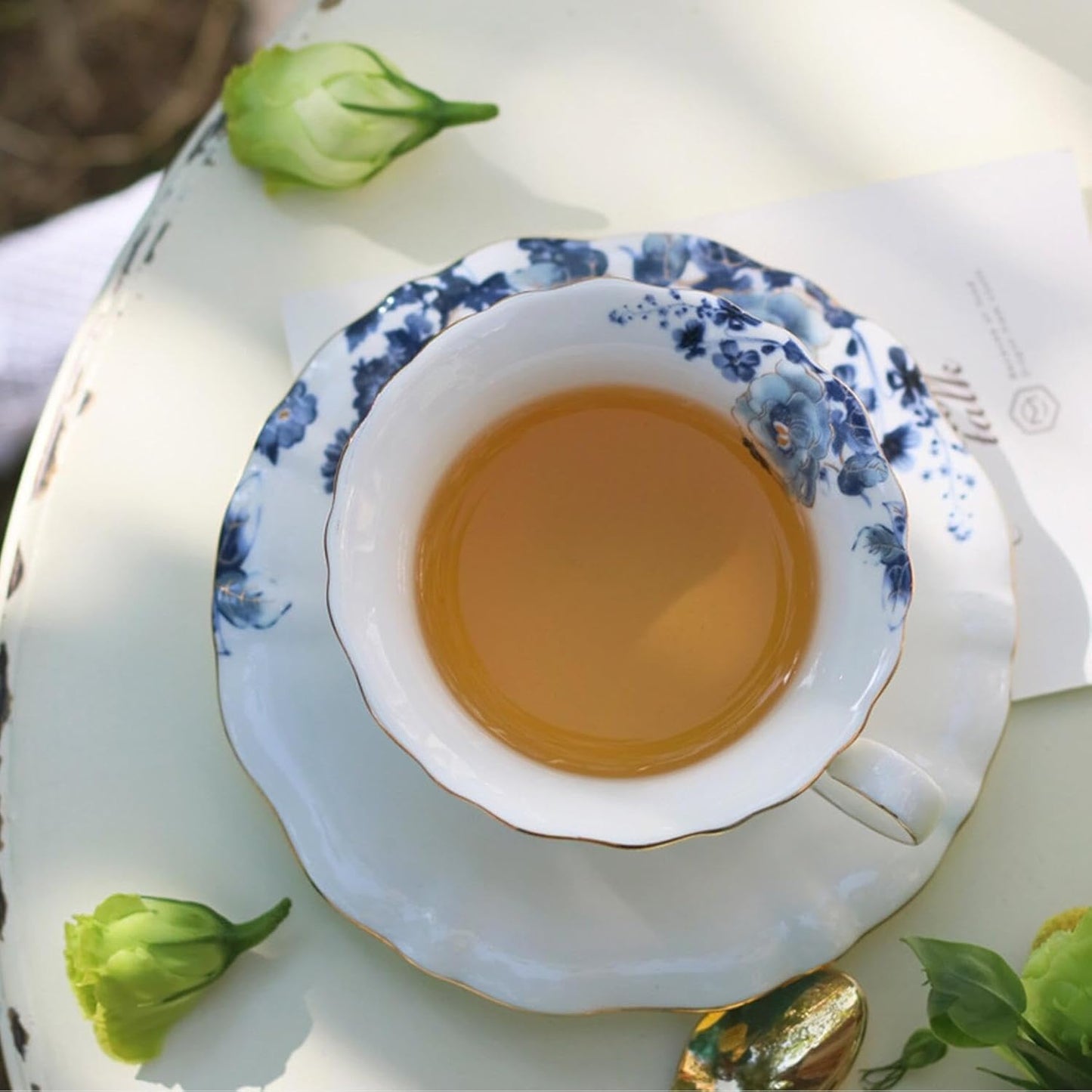 Bone China Tea Set for Adults, 13-Piece Blue and White Porcelain Tea Set for 4, Vintage Floral Tea Set With Teapot and Teaspoons, Tea Party Sets for Women Gift (Blue)