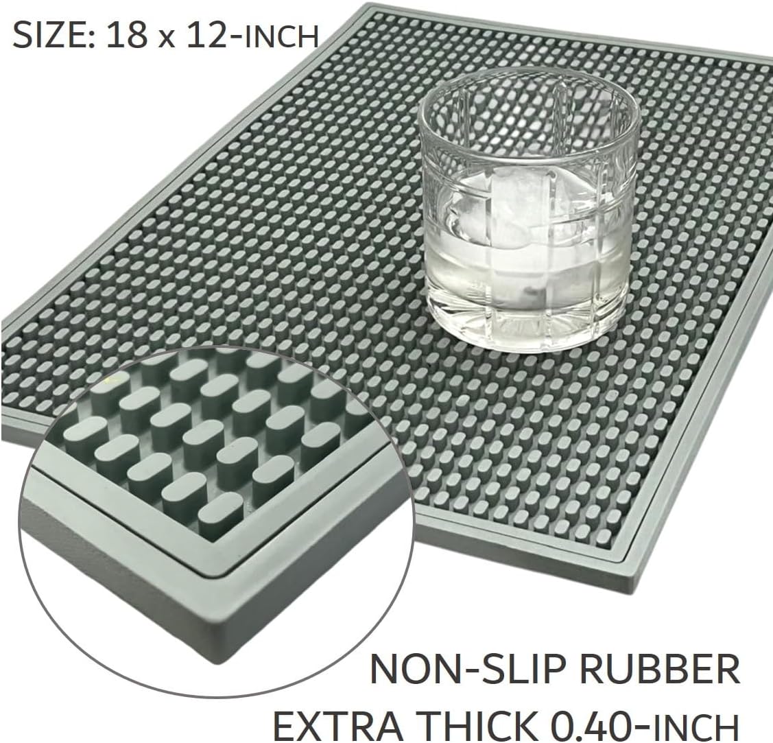 Bar Mats for Bartending - Rubber Bar Mat 18 x 12 inch - 0.4" Thick Flexible Drying Mat for Coffee Bar Kitchen Counter. Non-Slip Coffee Mat for Countertop - Coffee Bar Accessories