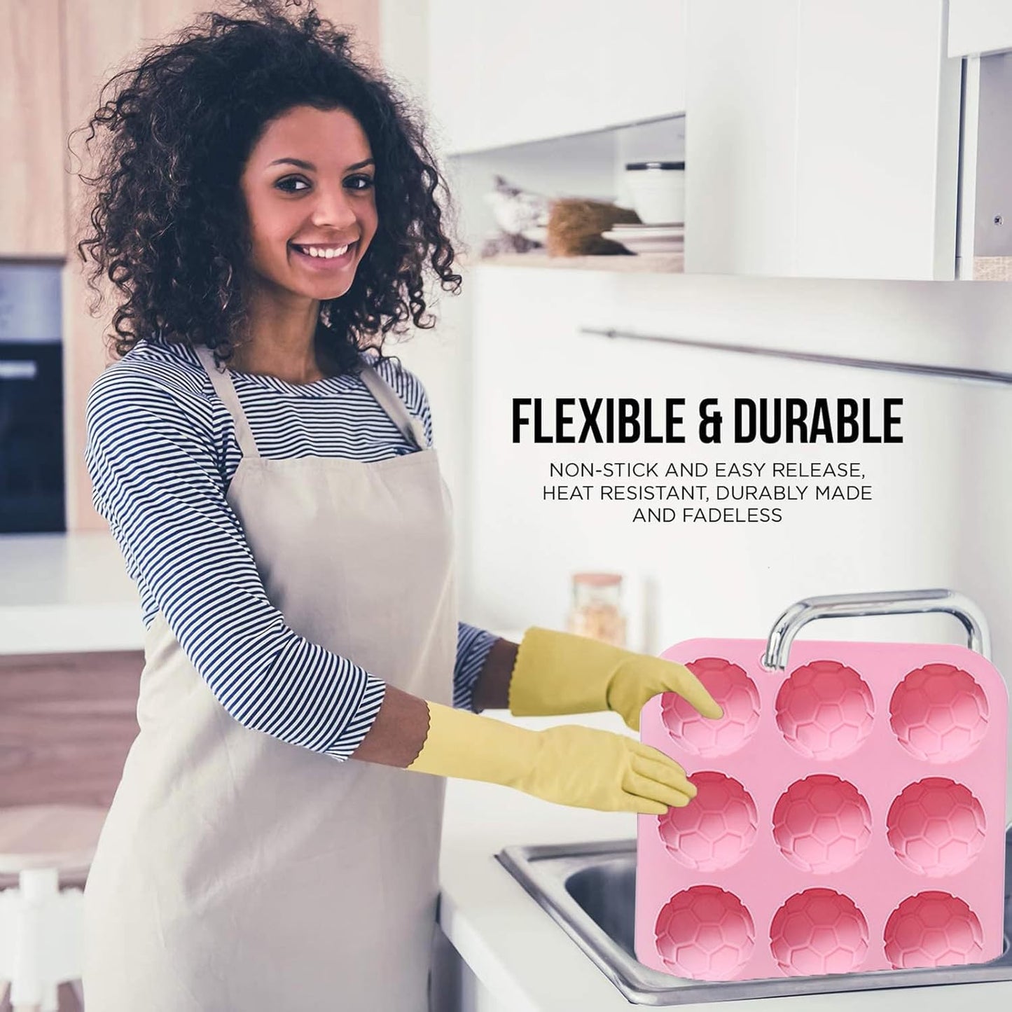 Soccer Chocolate Mold Set Silicone Baking Molds with Football, Goal, Reusable for Sports Party Treats, Birthday Cakes & Cupcakes - 2 Pack