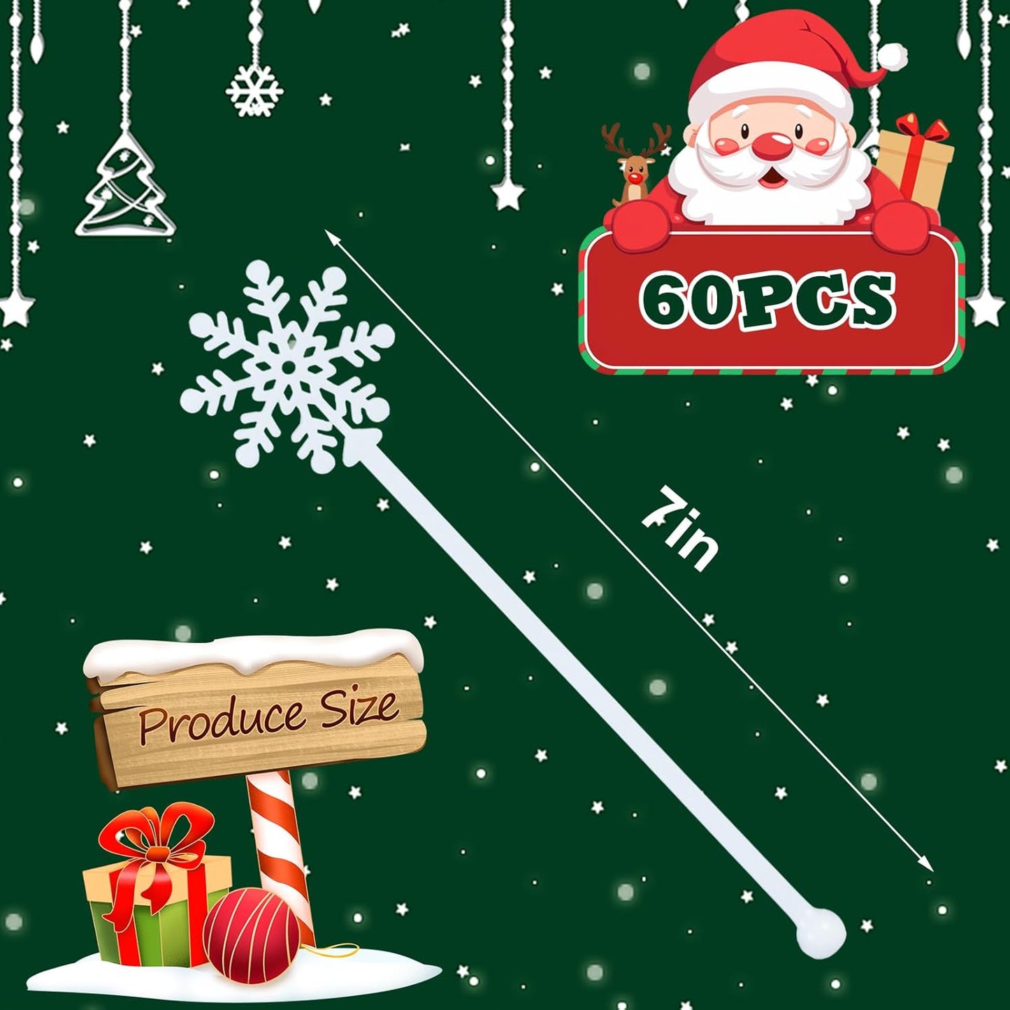 60pcs Snowflake Drink Stirrers Christmas Plastic Swizzle Sticks Beverage Winter Stir Sticks Reusable Coffee Cocktail Stirrers Bar Supplies for Cocktail Xmas Party Decor Winter Holiday Cocoa Bar