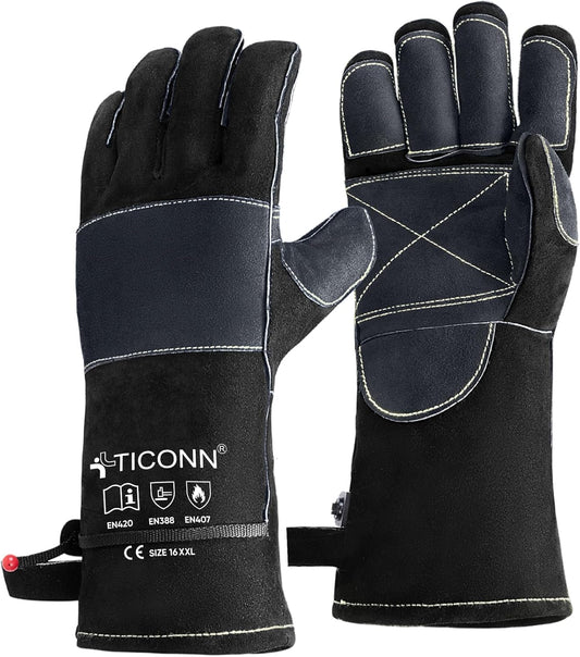 TICONN Welding Gloves, 1000°F Heat-Resistant Fireproof Leather Gloves for Welders, Stick, Forge, Mig, Tig, BBQ, Baking, Oven