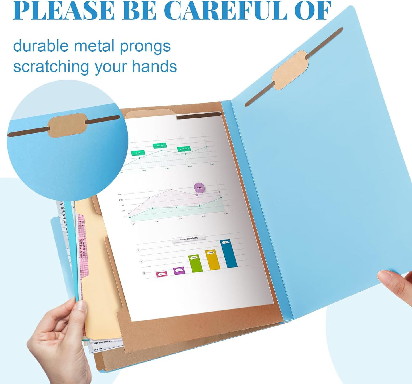 12 Pcs Classification Folders Letter Size, Back to School Supply for Teacher, Student, 2 Pocket Dividers Pressboard File Folder Bulk with 2 Fasteners, 2 in Expanding File Organizer (Blue)