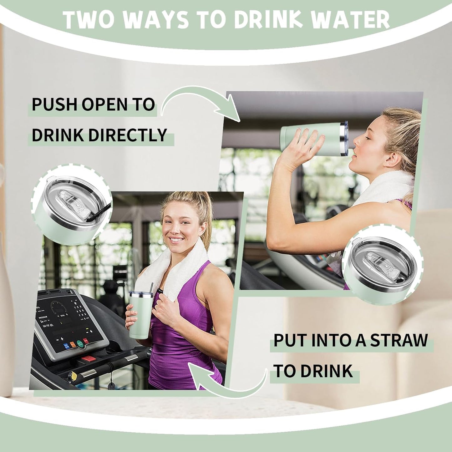 20 oz Tumbler with Lids and Straws, Stainless Steel Insulated Coffee Tumbler, Double Wall Vacuum Insulated Travel Mug Cup, Leakproof Thermal Coffee Cup for Hot and Cold Drinks (green tea)