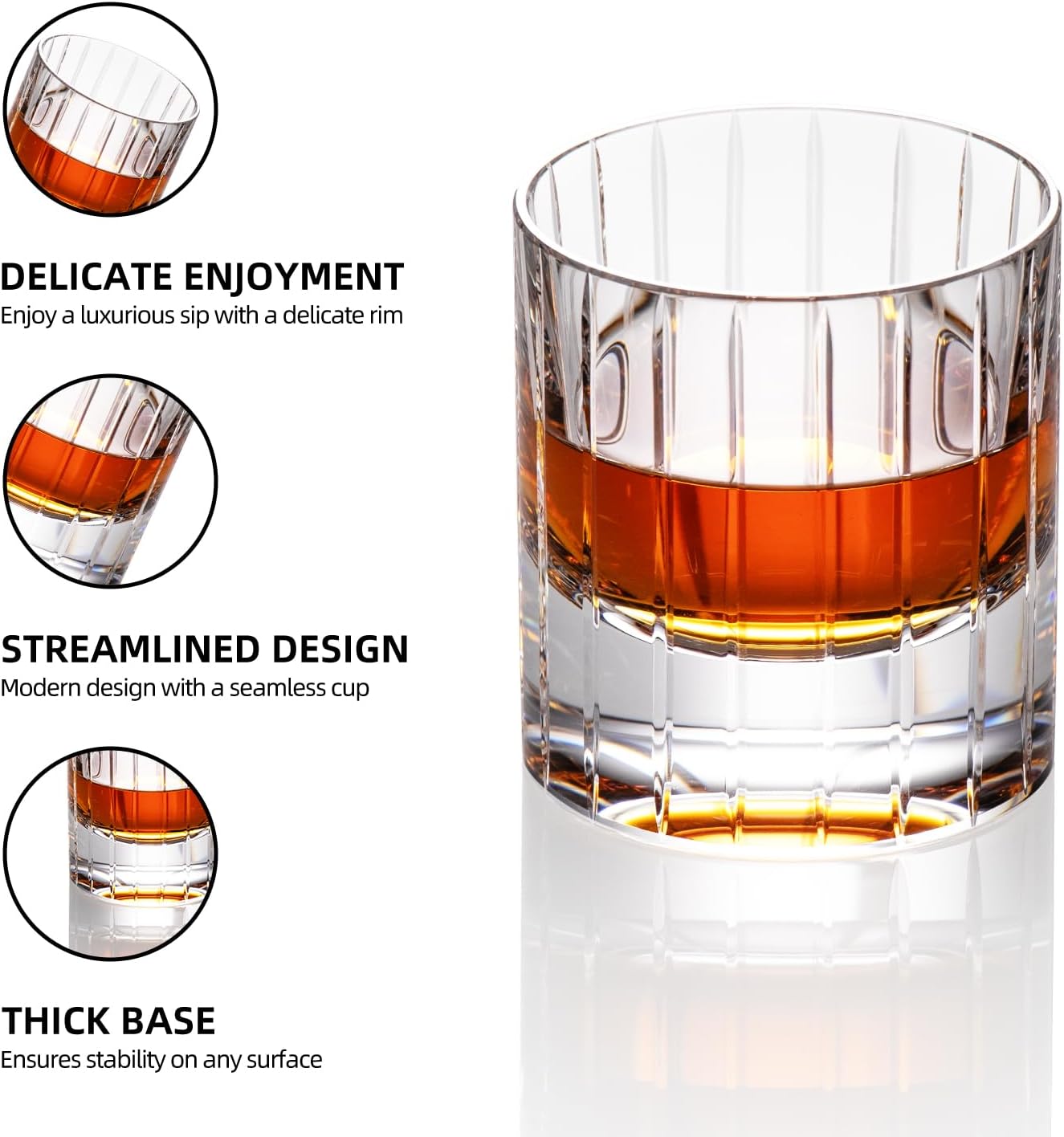 KAMMAK Crystal Whiskey Glasses Set of 2, Handcrafted 6.43oz Old Fashioned Glasses Stemless, Luxury Hand Blown Cocktail Glasses, Scotch Cup for Women, Men Gift for Bourbon Barware, Home Bar